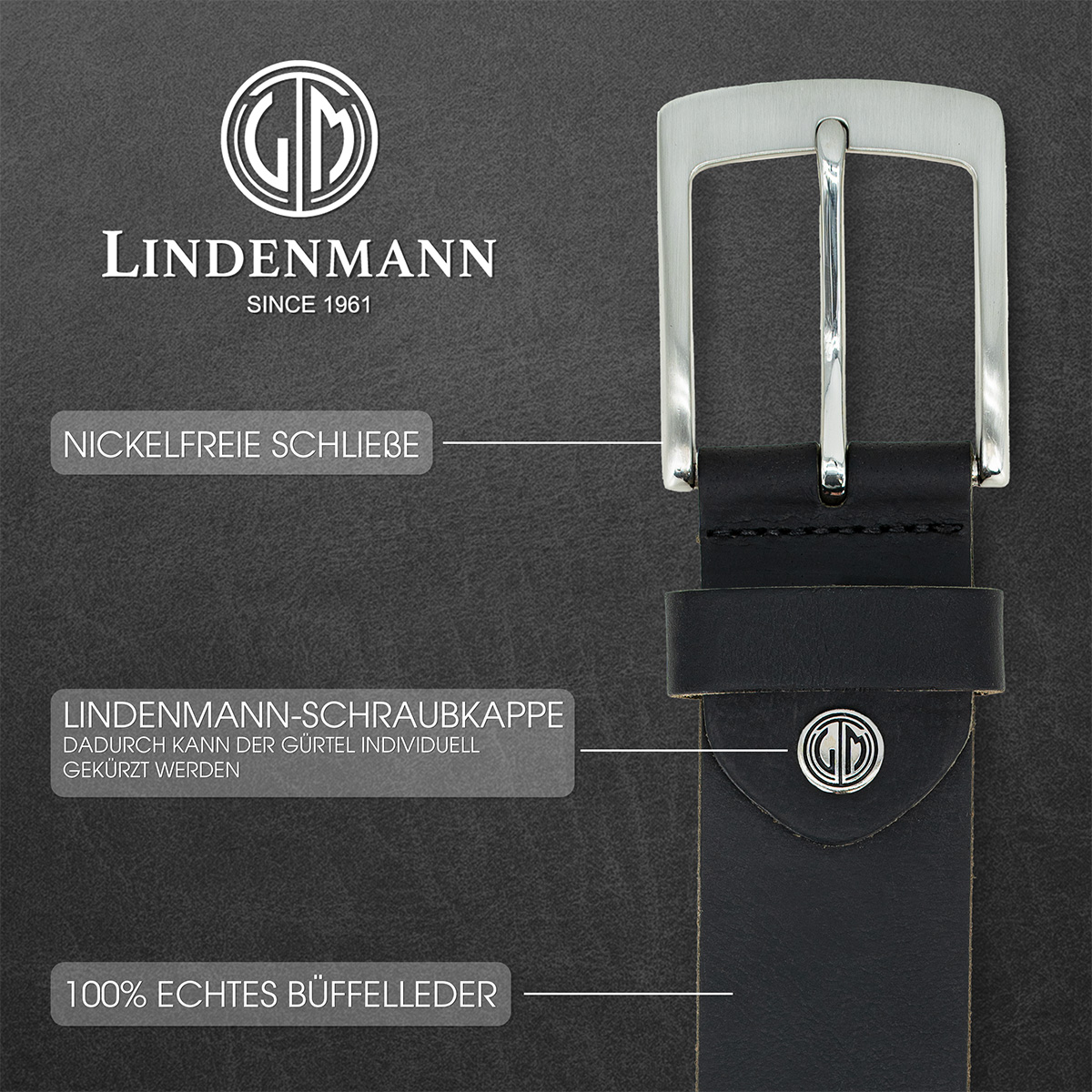 LINDENMANN Ledergürtel schwarz