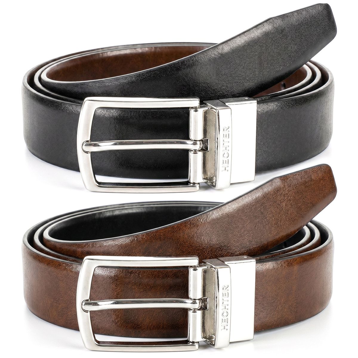 Gürtel, Leder, Schwarz, Braun, Dünnverschluss, HECHTER Paris Herren Wendegürtel aus 100% Echtleder schwarz/dunkelcognac