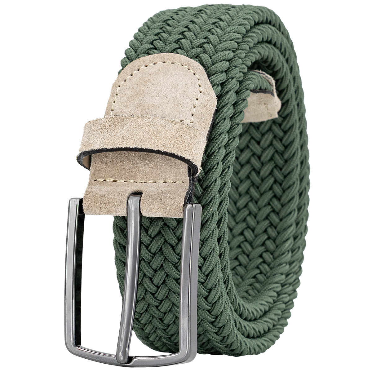 Gürtel, Webgürtel, Kordel, Naturleder, Geflochten, LINDENMANN Herren Flechtgürtel mit Echtleder an den Enden olivgrün