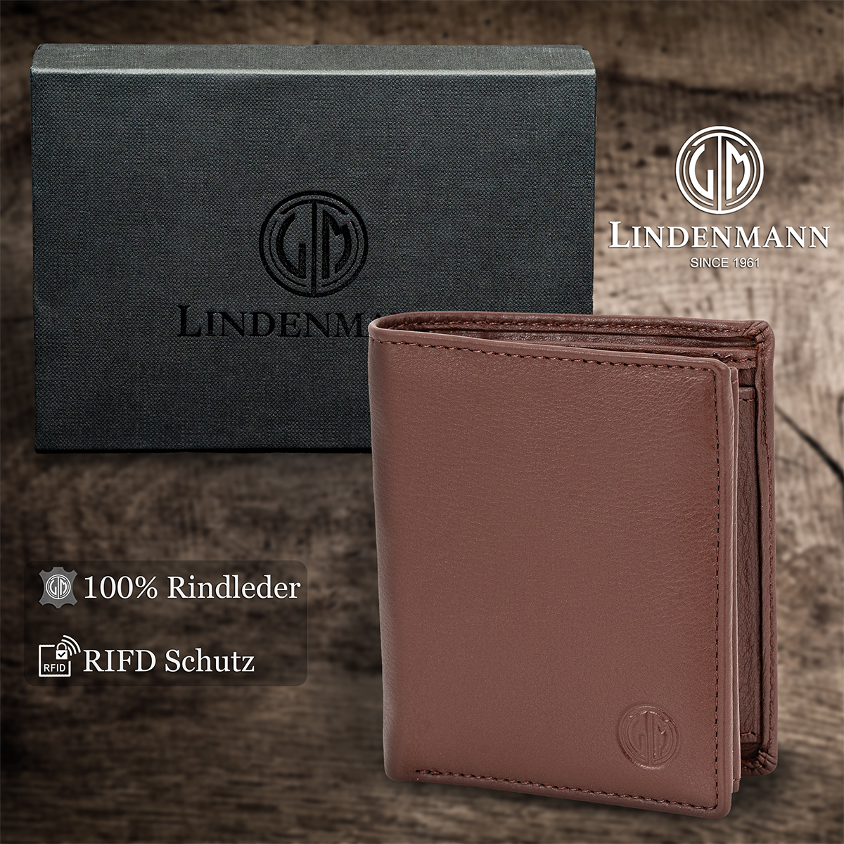 LINDENMANN Herren Leder Portemonnaie braun