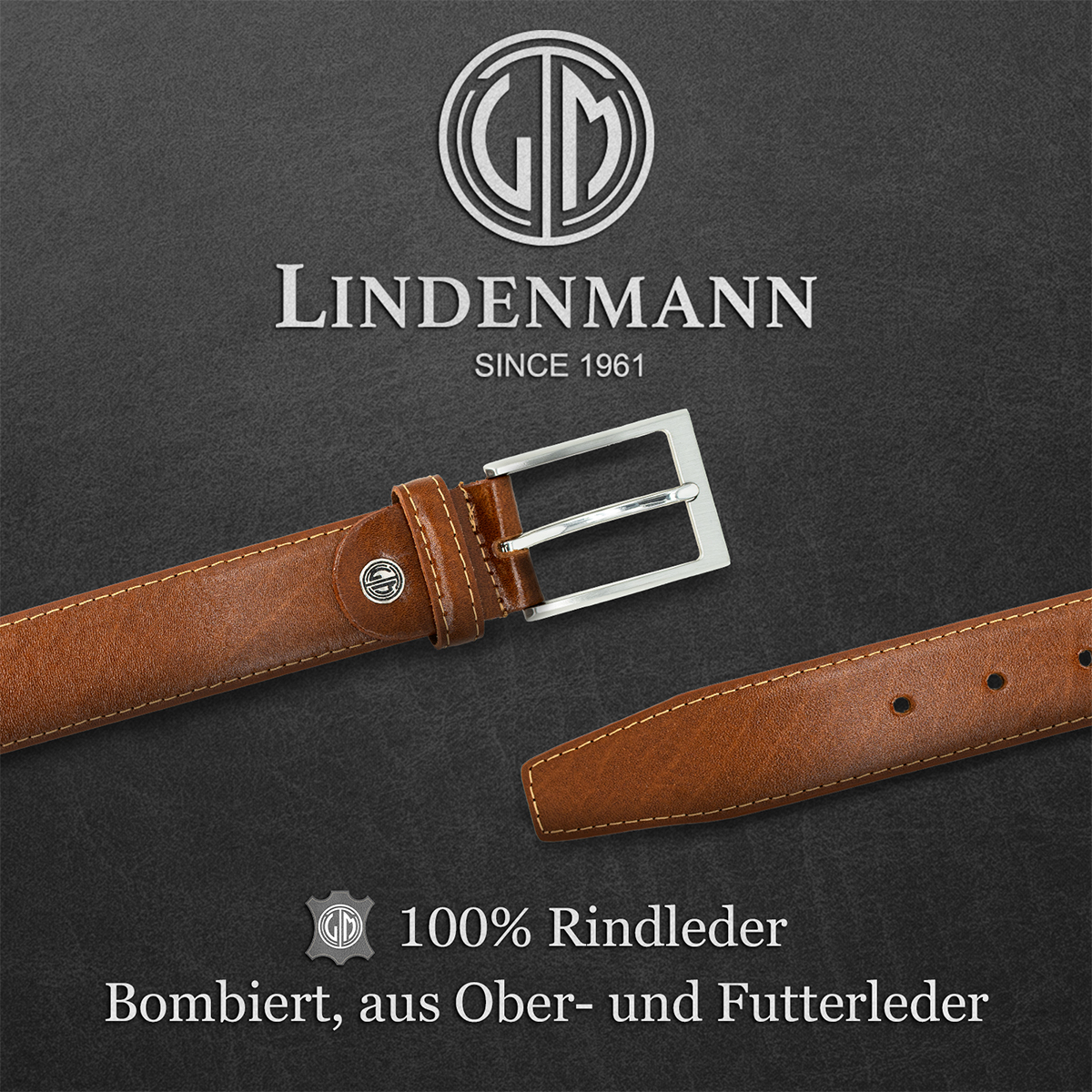 LINDENMANN Ledergürtel Herren cognac