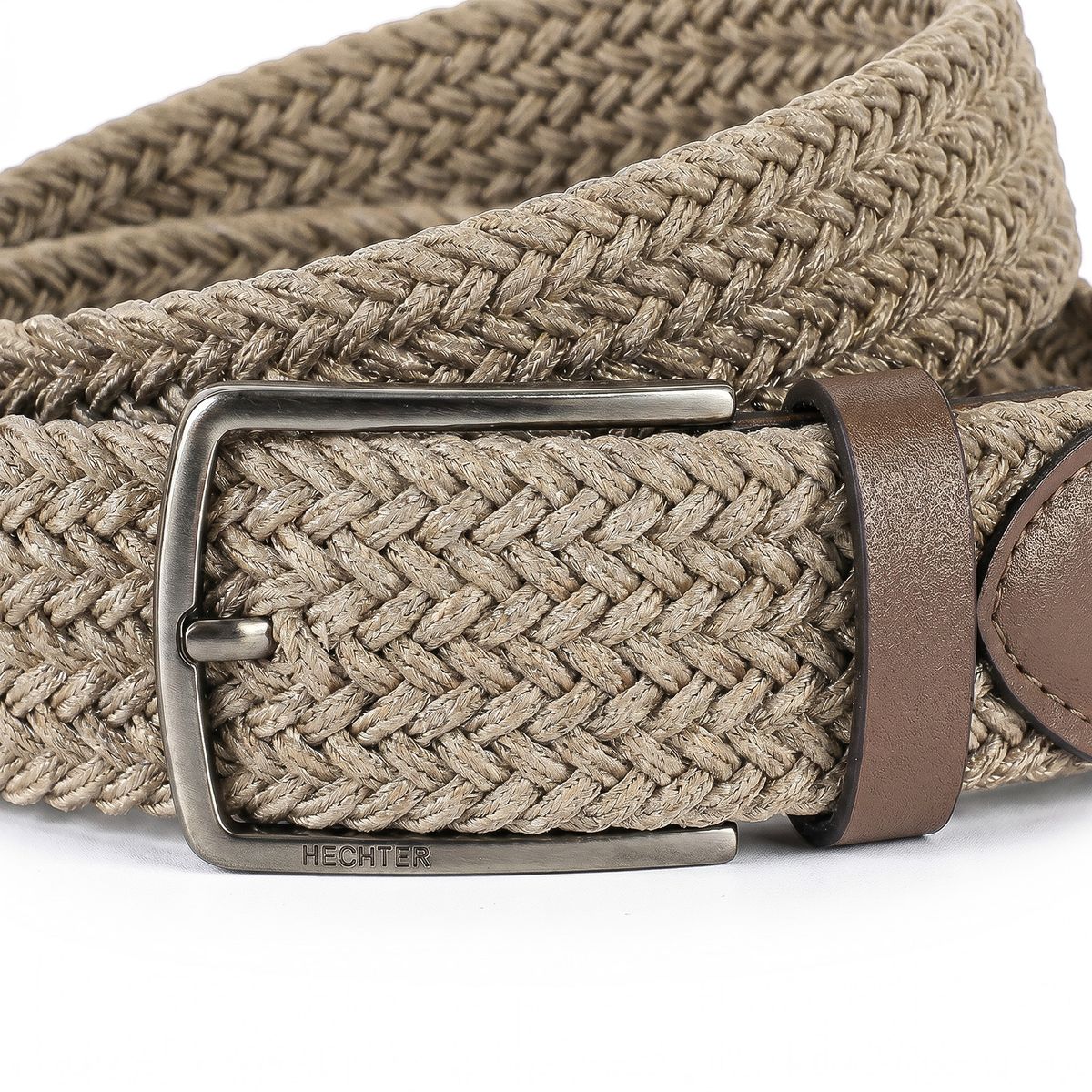 geflochten, Gürtel, tan, gewebt, Leder, HECHTER Paris Herren Textil-Flechtgürtel mit 100% Echtlederenden taupe