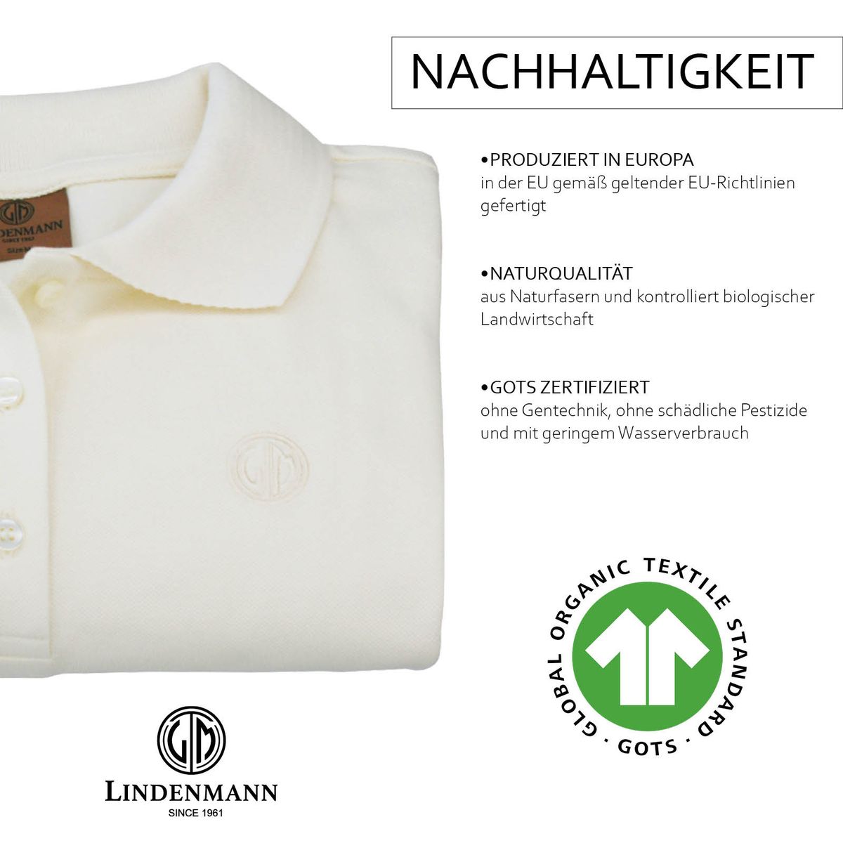 LINDENMANN Poloshirt Damen slim fit kurzarm cremeweiss Bio Baumwolle Made in EU