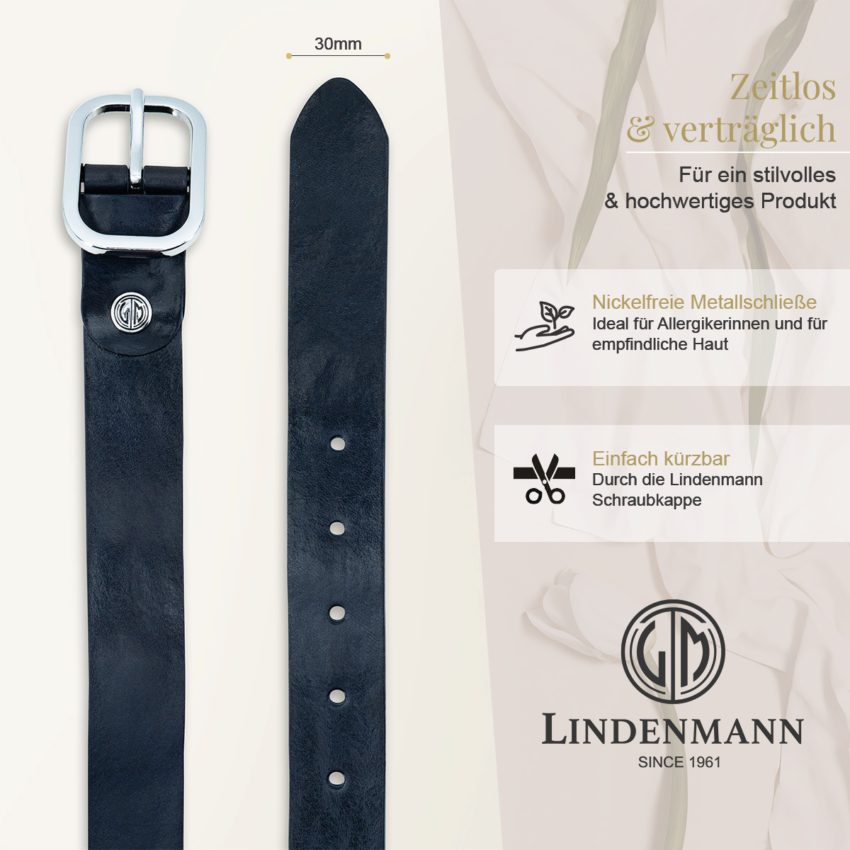 LINDENMANN Vollrindledergürtel Damen Marine