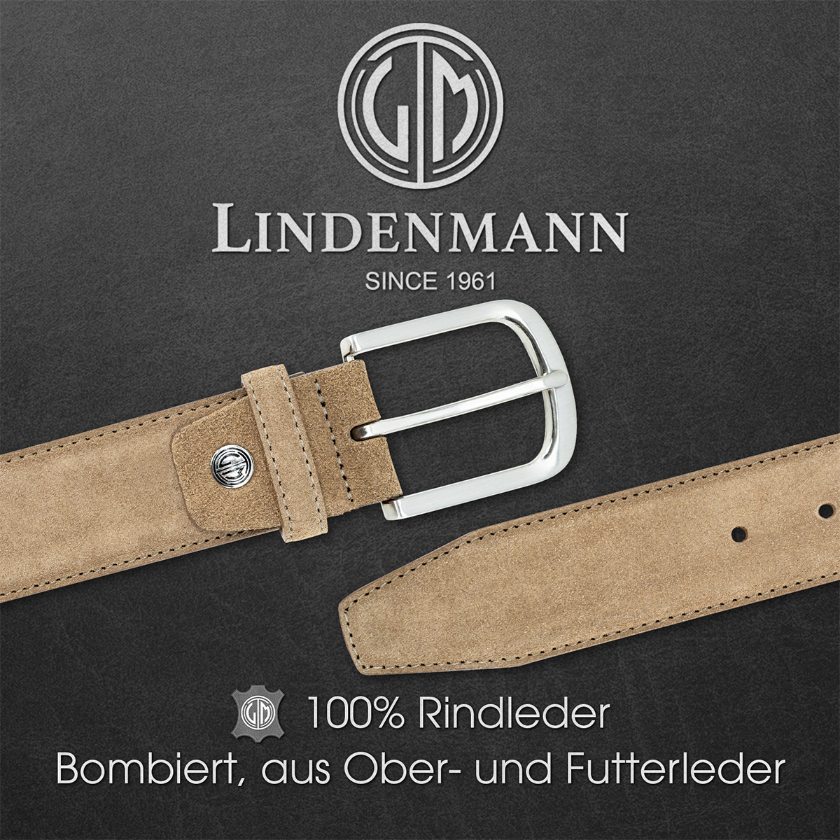 LINDENMANN Veloursleder Herrengürtel Camel-Braun