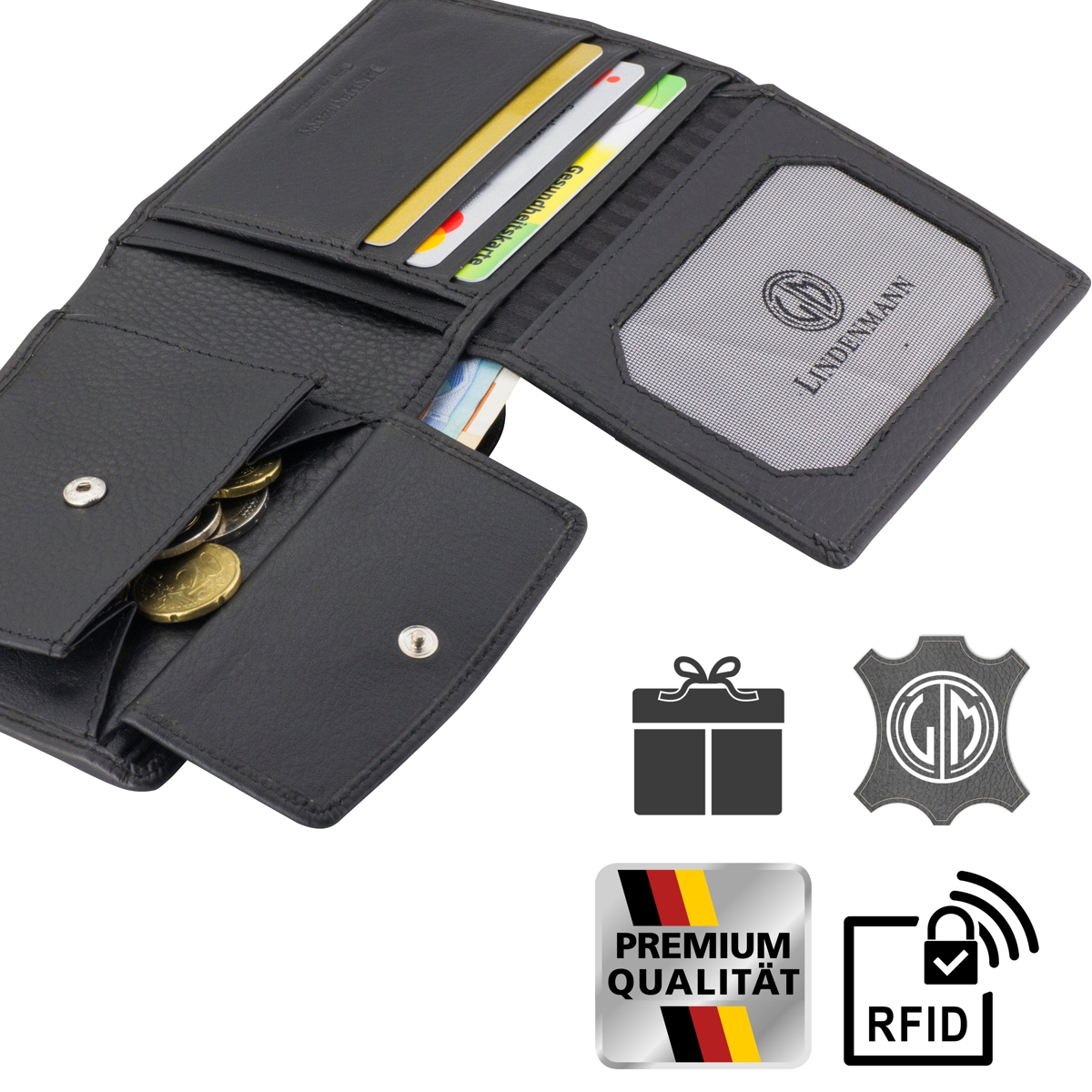 LINDENMANN Portemonnaie Herren Leder Geldbeutel Herren