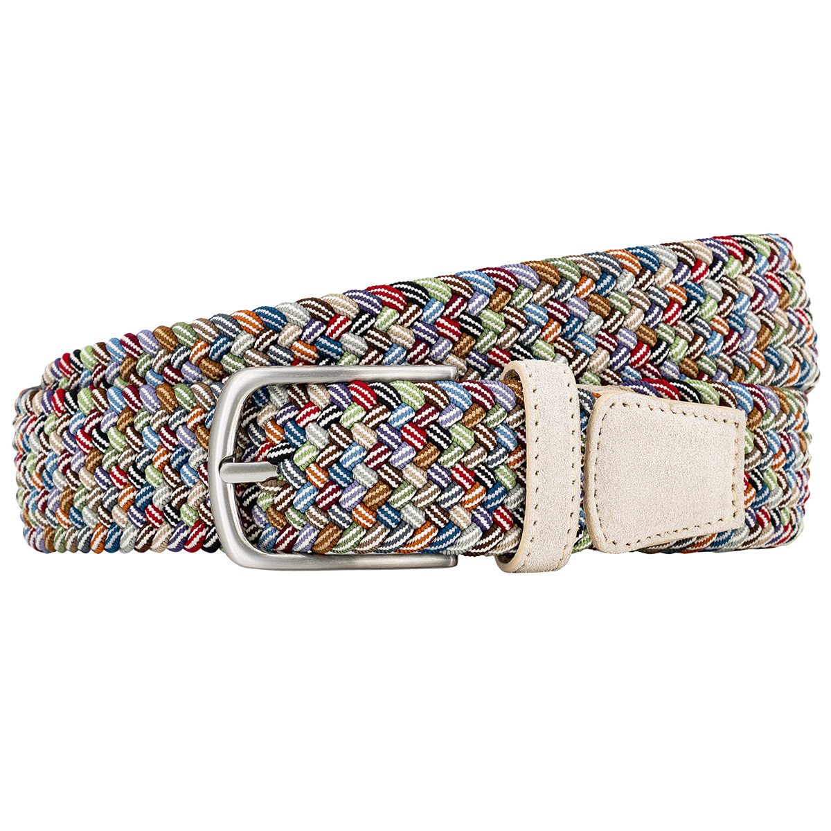 Gürtel, Stoffgürtel, Farbenvielfalt, Materialleder, Schnalle Metal, LINDENMANN Herren Flechtgürtel mit Echtleder an den Enden mehrfarbig