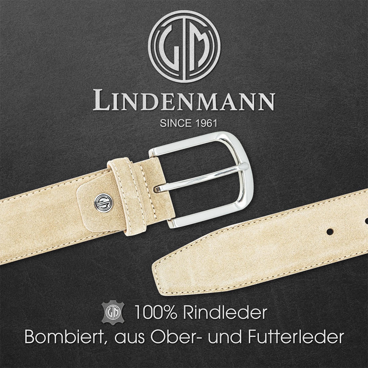 LINDENMANN Veloursleder Herrengürtel Creme-Beige