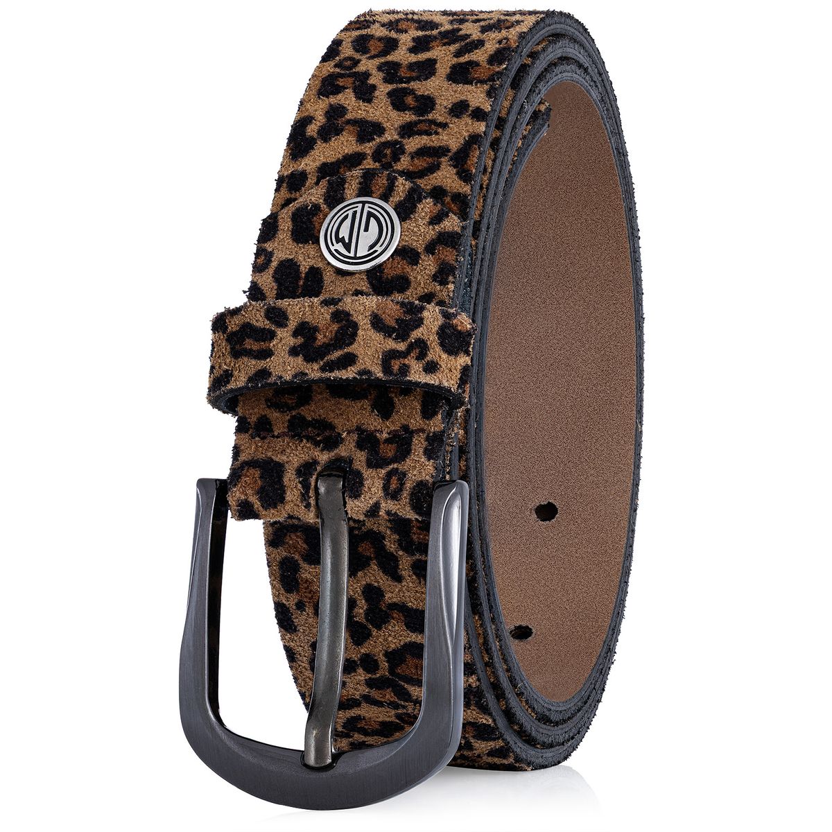LINDENMANN Veloursleder Damengürtel Nussbraun mit Leopardprägung