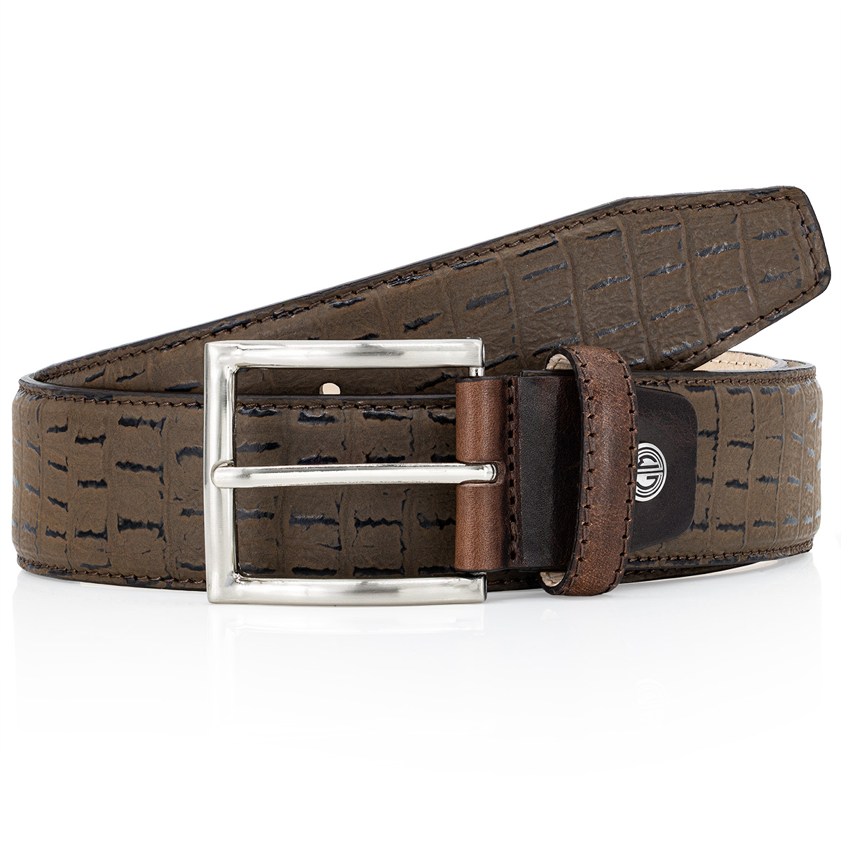 Gürtel, Ledergürtel, Braun, Krokodil-Textur, Gürtelschnalle, LINDENMANN Premium Handmade Vollrindledergürtel Herren dunkelbraun