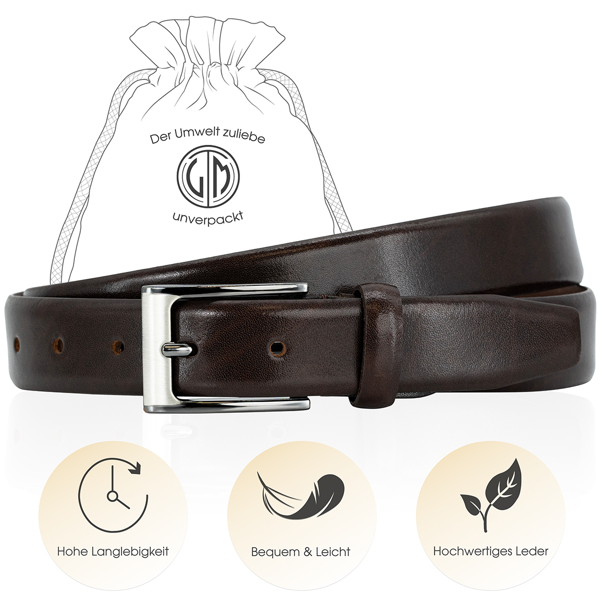 LINDENMANN Vollrindleder Herrenanzuggürtel Schokoladenbraun