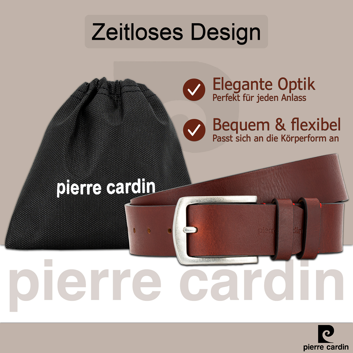 Pierre Cardin Herren Echtledergürtel Herren dunkelbraun