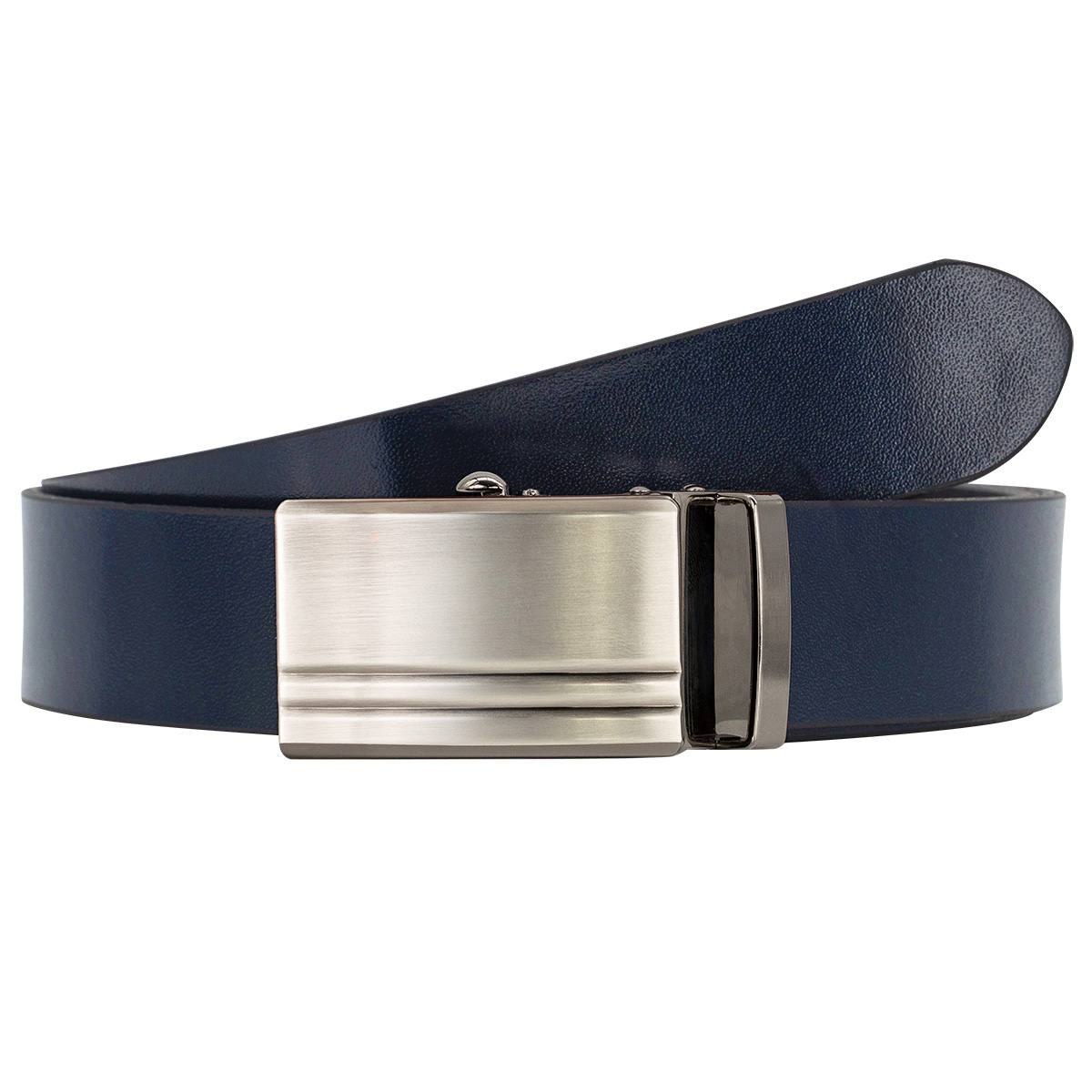 Gürtel, Leder, Daumenbreite, Breiter Verschluss, Navy, LINDENMANN klassischer Herren Automatikgürtel aus 100% Echtleder marine