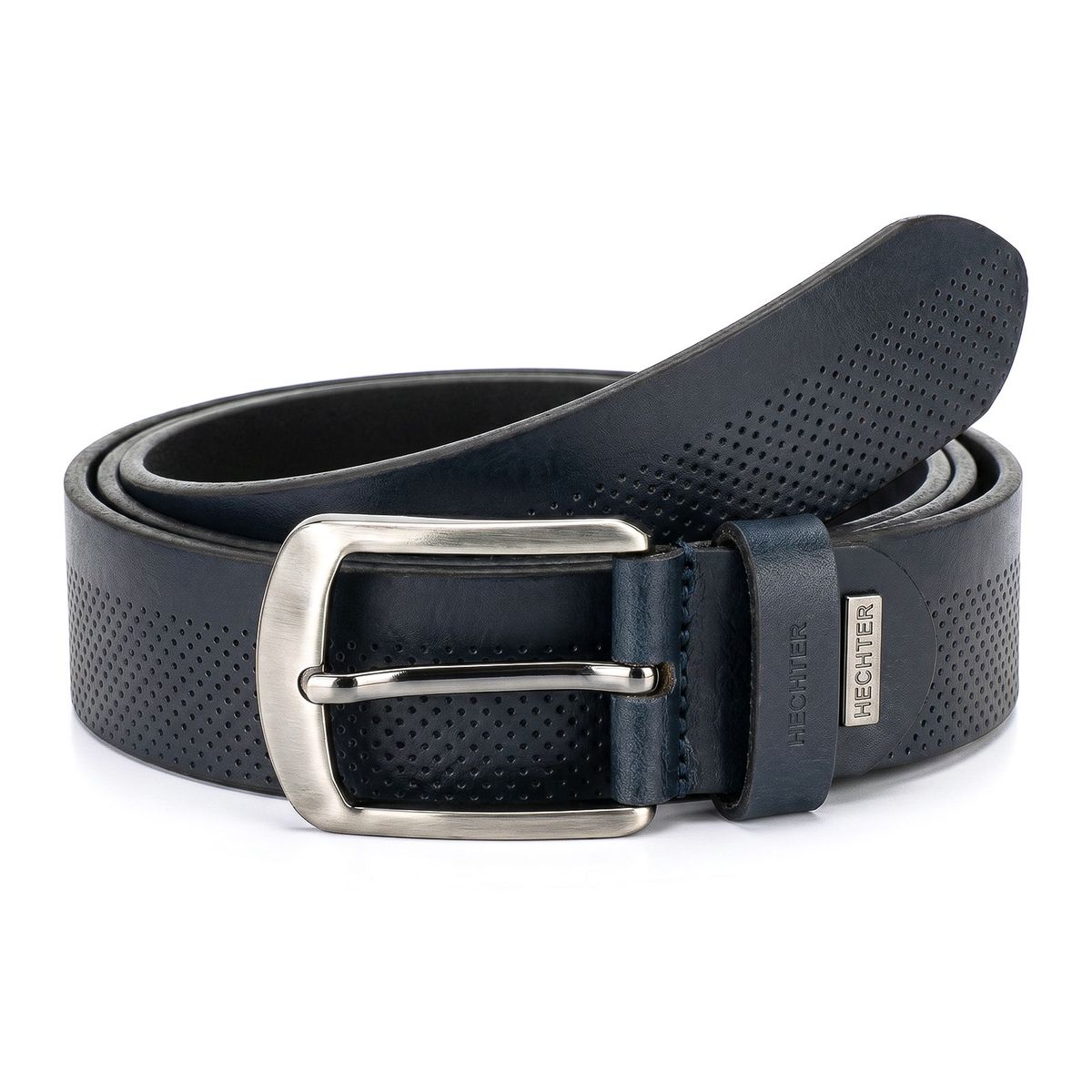 Gürtel, Ledergürtel, Navy, Perforiert, metallischer Schnallen, HECHTER Paris Herren Casual Echtledergürtel marine