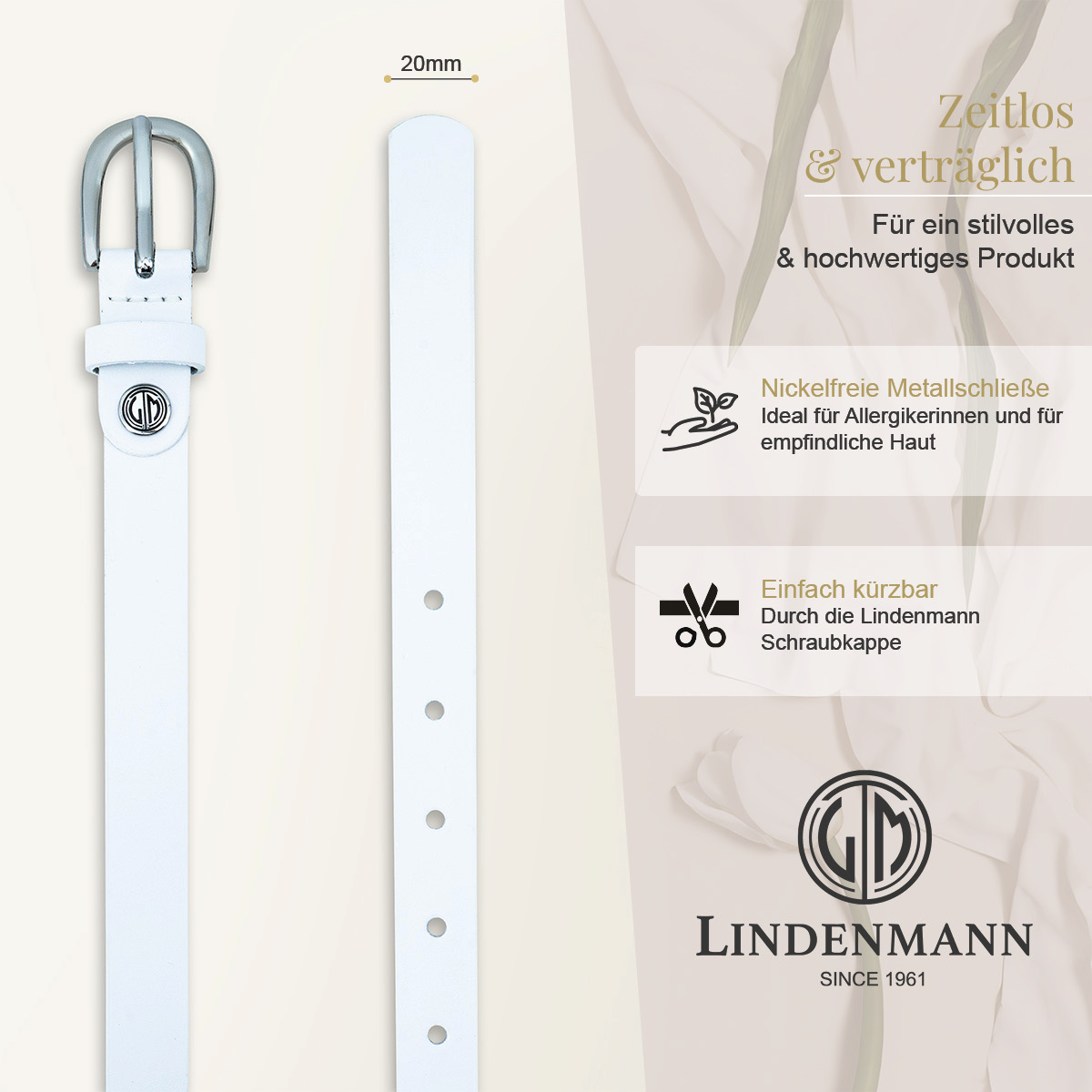 LINDENMANN Rindleder Damengürtel Schneeweiß