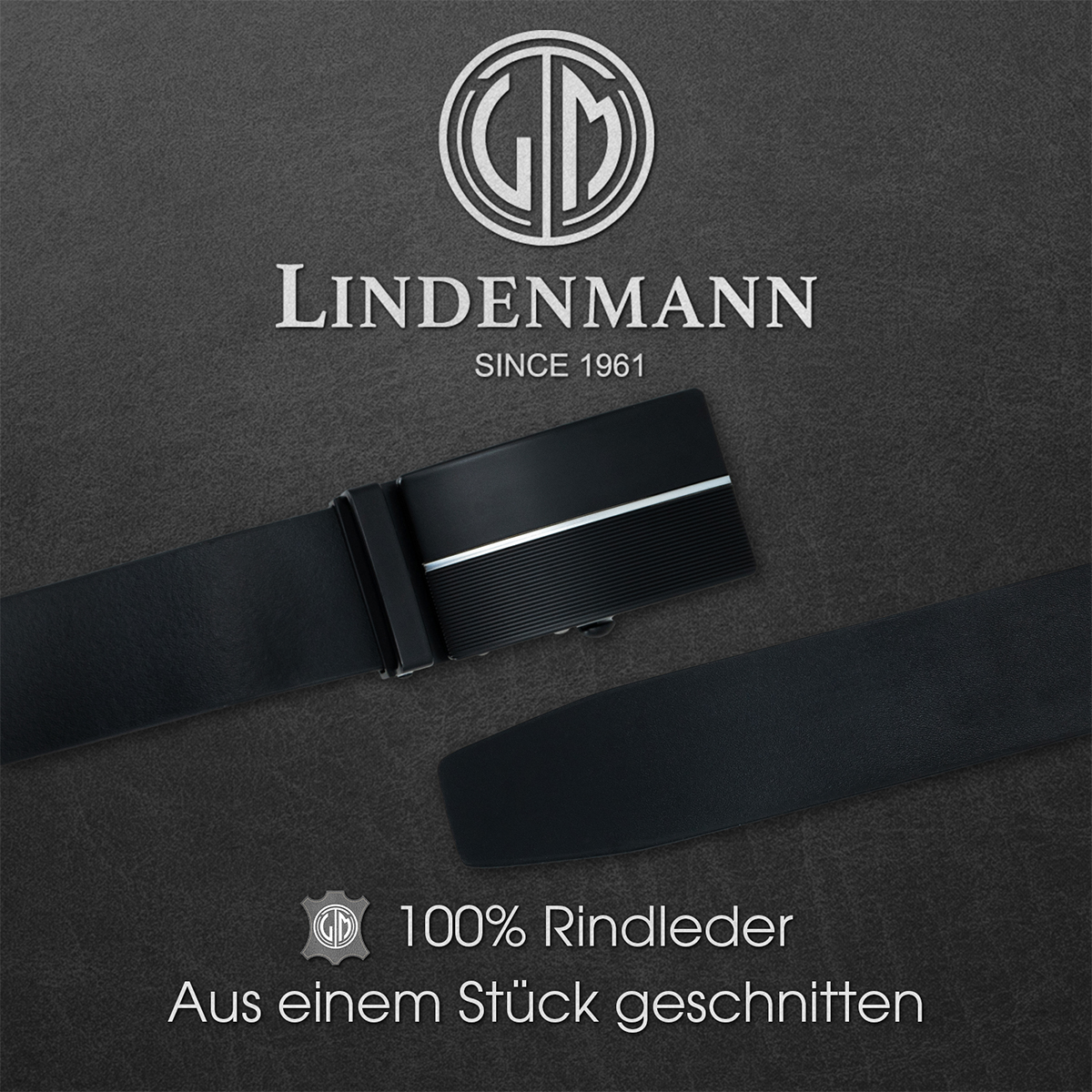 LINDENMANN Vollrindleder Herrenautomatikgürtel Onyx