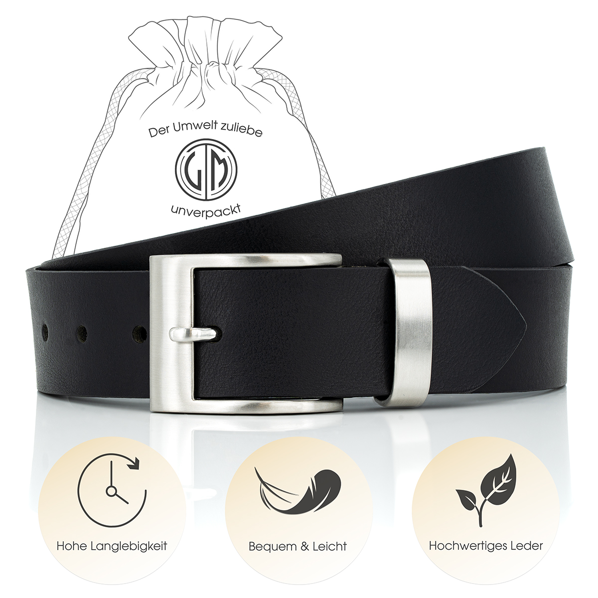 LINDENMANN Ledergürtel Herren schwarz