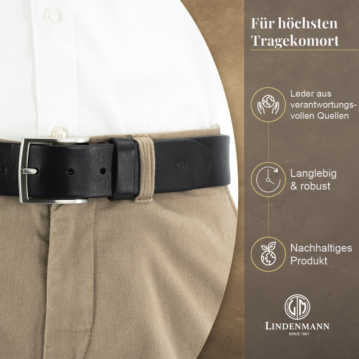 LINDENMANN Vollrindleder Herrengürtel Onyx