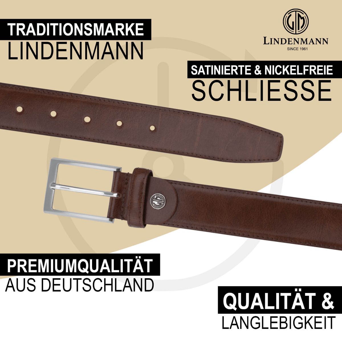 LINDENMANN Anzug-Gürtel Herren 35 mm Rindleder braun