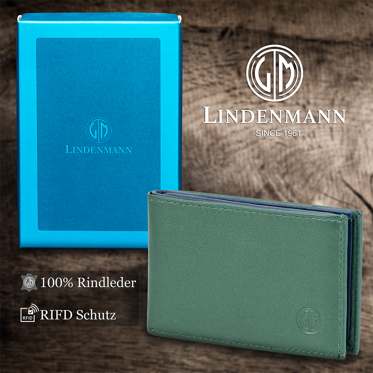 LINDENMANN Leder-Cardholder grün blau