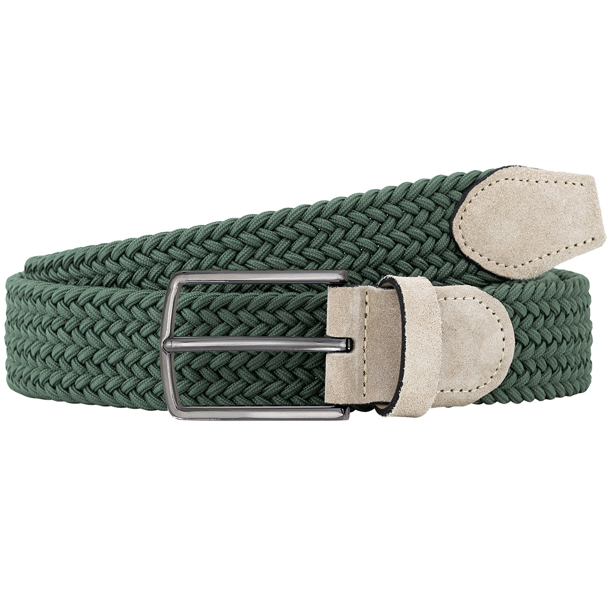 Gürtel, Elastisch, Geflecht, Grün, Ungefüttert, LINDENMANN Herren Flechtgürtel mit Echtleder an den Enden olivgrün