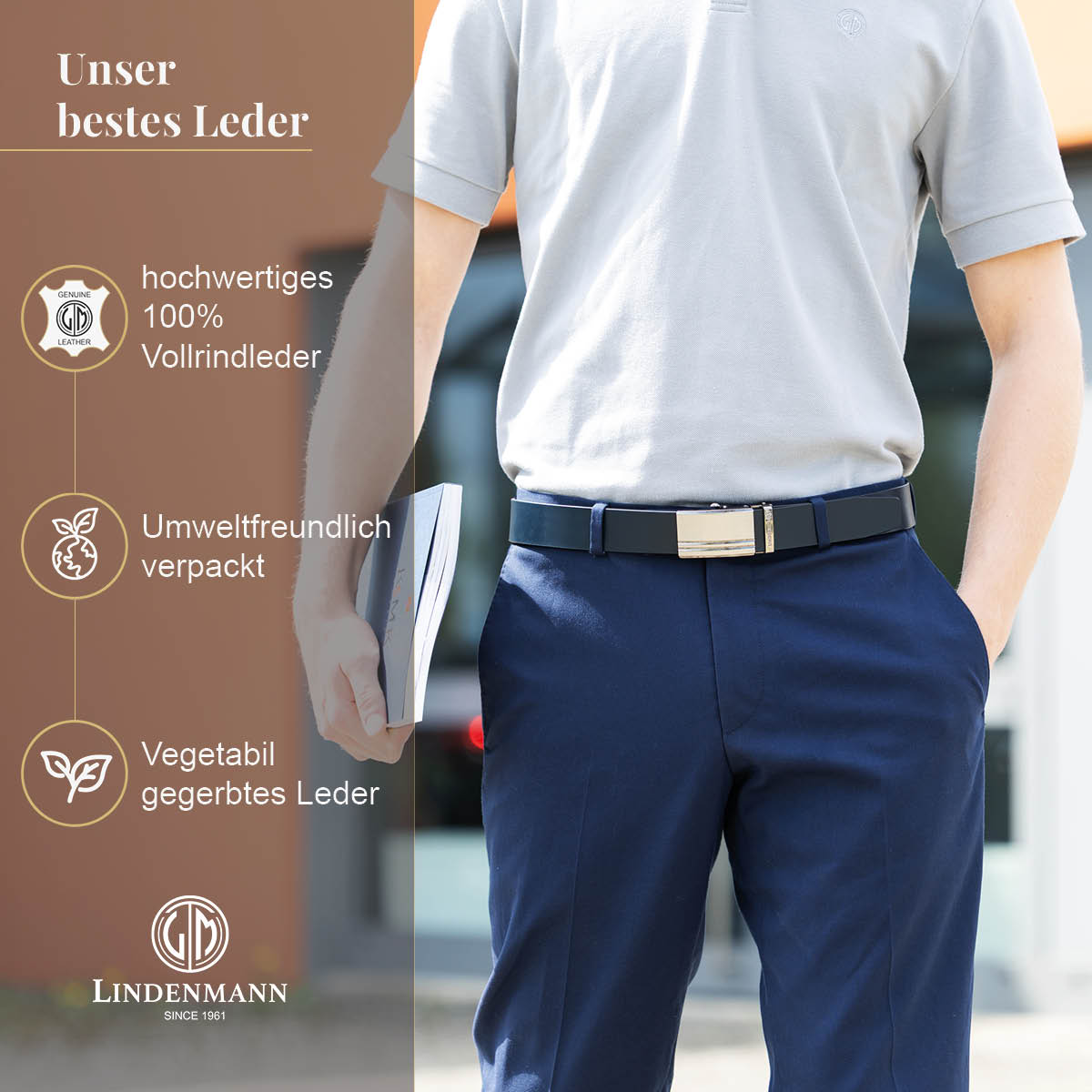 LINDENMANN Ledergürtel Automatikgürtel Herren blau