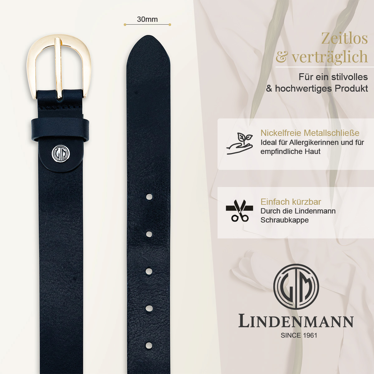 LINDENMANN Vollrindledergürtel Damen blau