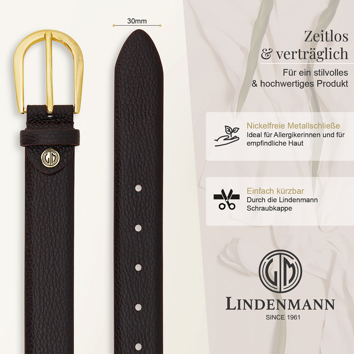 LINDENMANN Klassischer Damengürtel aus 100% Echtleder dunkelbraun