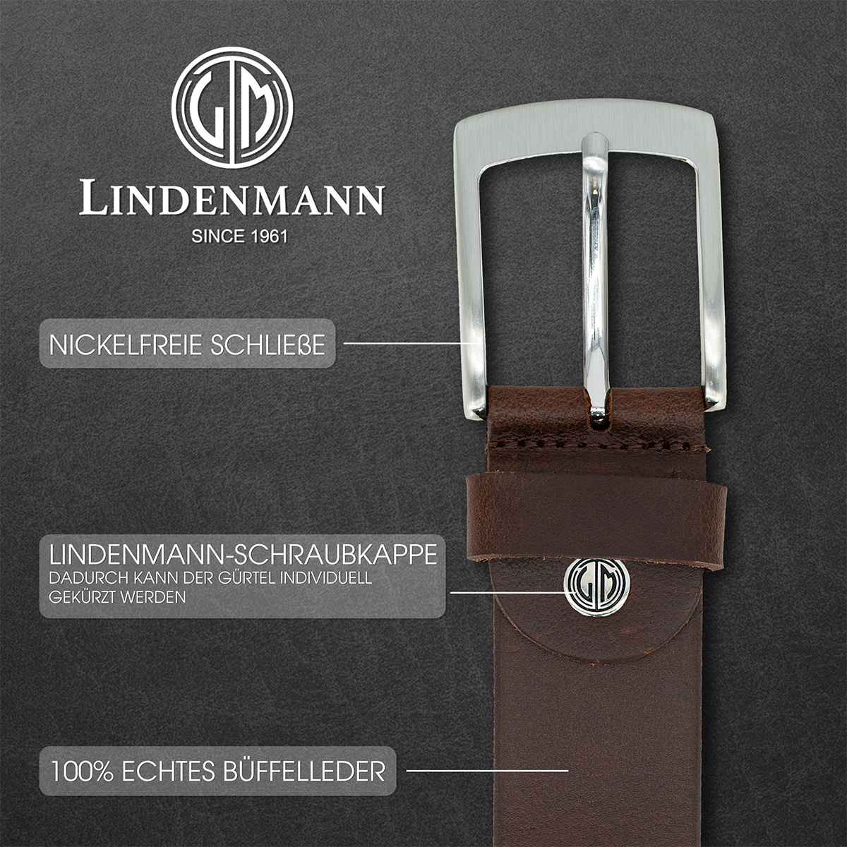 LINDENMANN Ledergürtel Herren braun