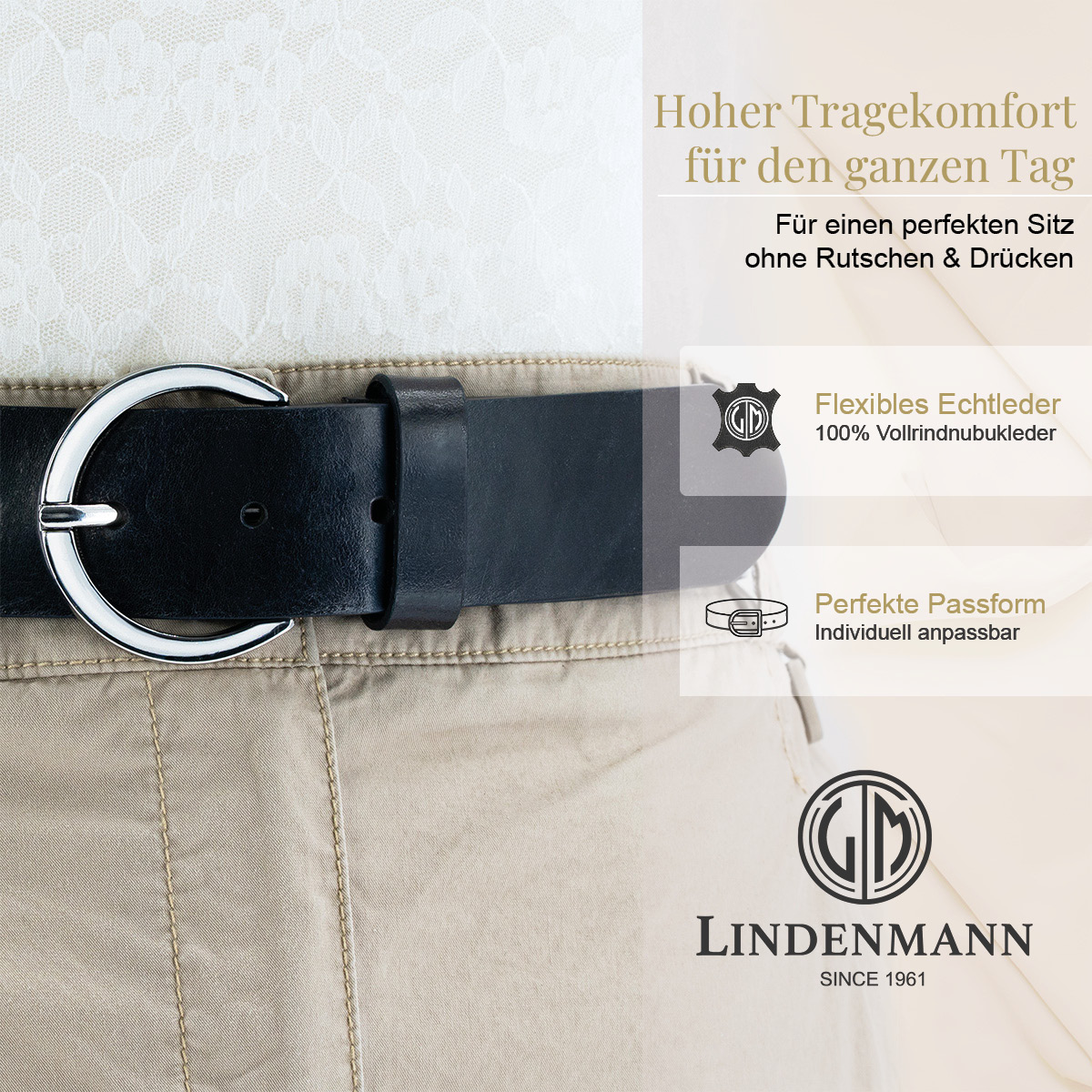 LINDENMANN Vollrindledergürtel Damen blau