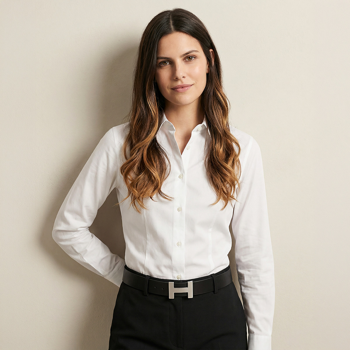 Hemd, weiße Bluse, langarm, schwarz/grau Gürtel, H-Form Gürtel, LINDENMANN Damenkoppelgürtel aus 100% echtem Rindleder schwarz