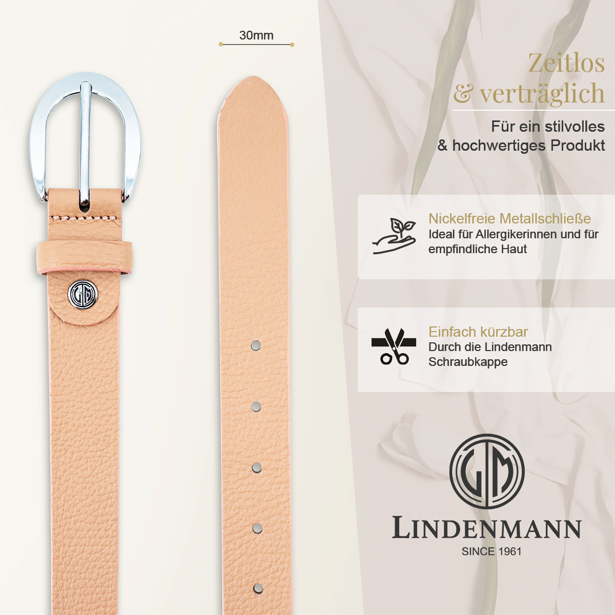 LINDENMANN Vollrindleder Damengürtel Beige