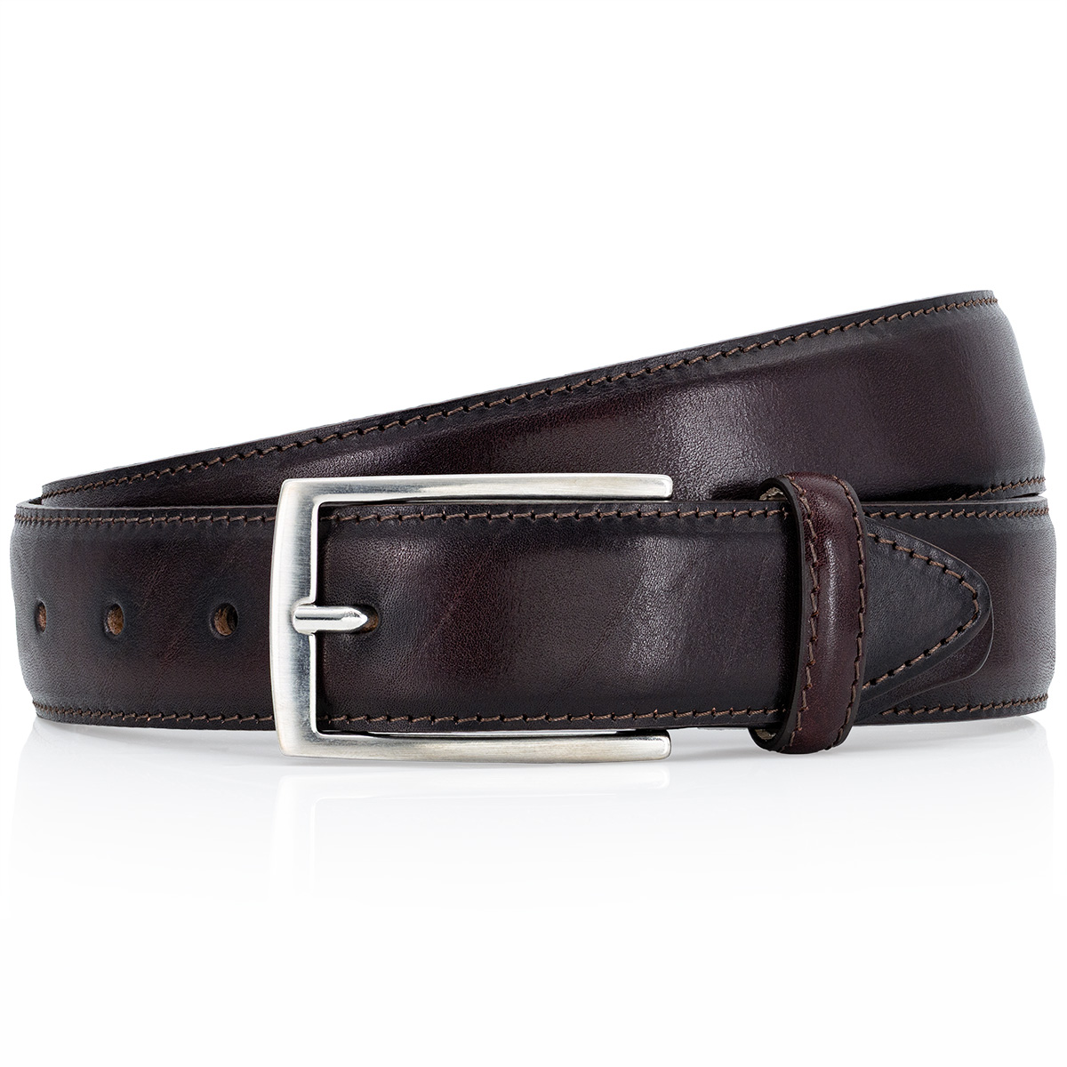 Gürtel, Leder, Braun, Ledergürtel, Metallschnalle, LINDENMANN Premium Handmade Vollrindledergürtel Herren dunkelbraun