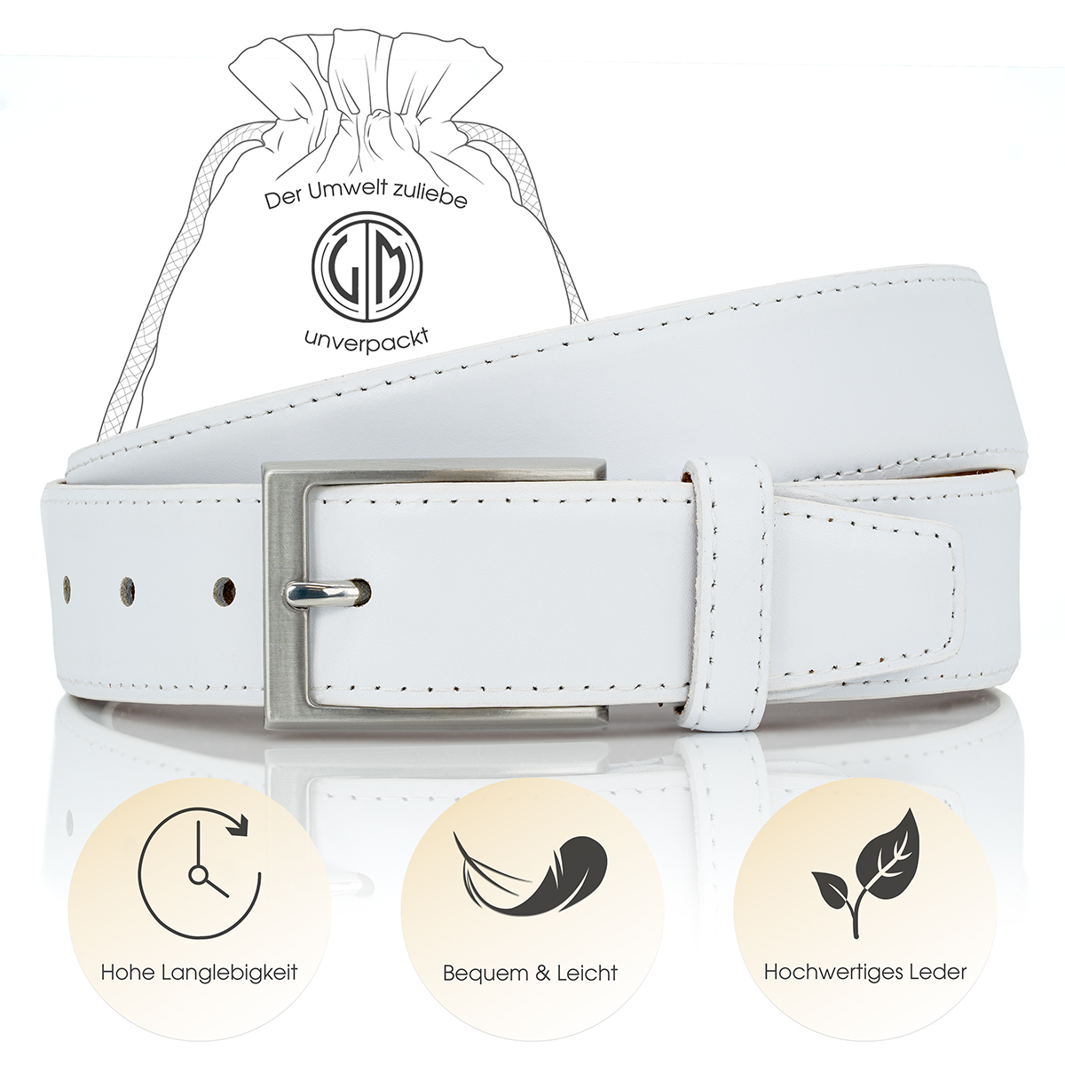 LINDENMANN Ledergürtel Herren weiß