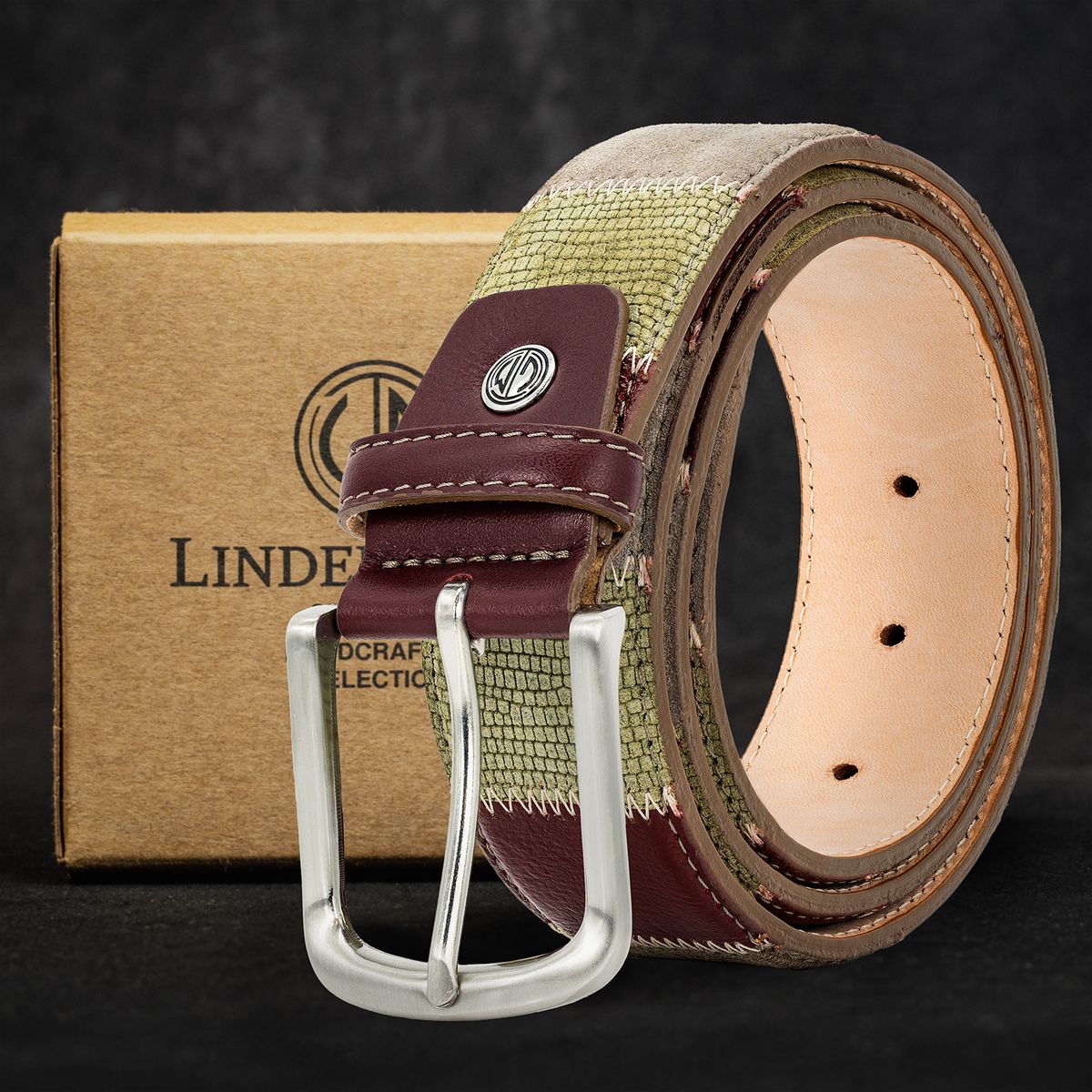 LINDENMANN Herrengürtel Jeans grün/braun/rot