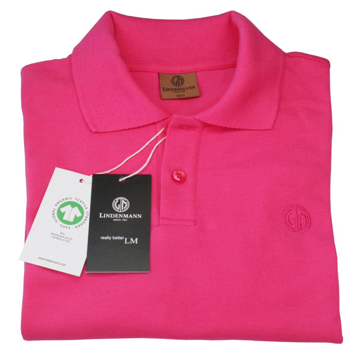 LINDENMANN Poloshirt Herren slim fit kurzarm pink Bio Baumwolle Made in EU