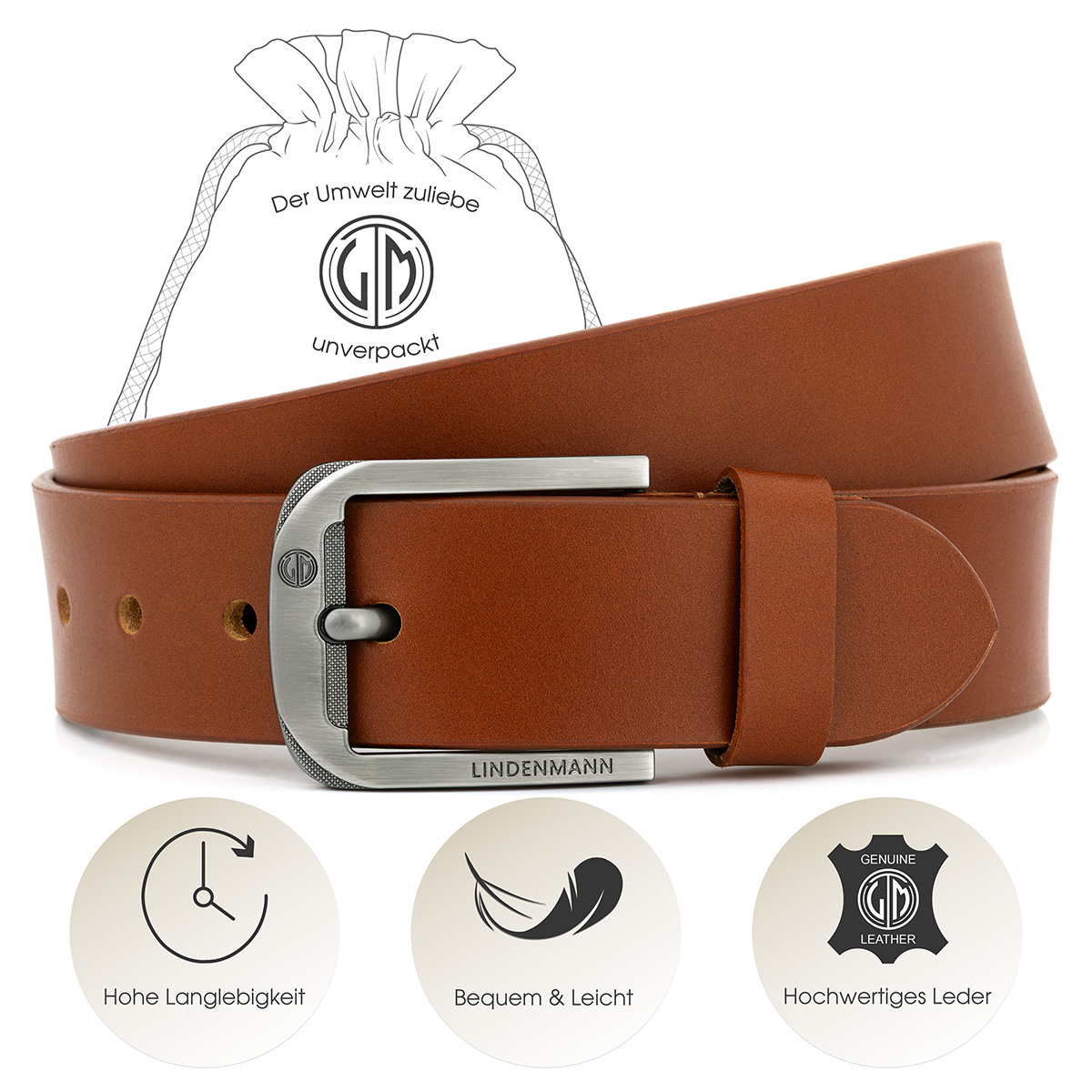 LINDENMANN Ledergürtel Jeans Herren cognac