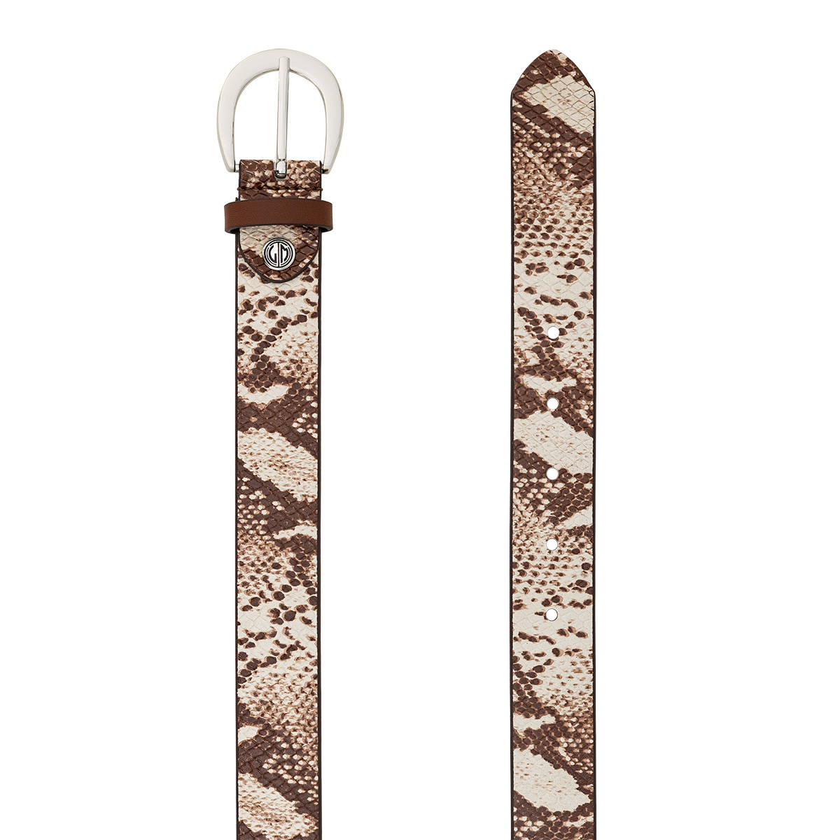 Gürtel, Leder, Snake-Print, braun, Accessoire, LINDENMANN Damen Echtledergürtel braun weiß