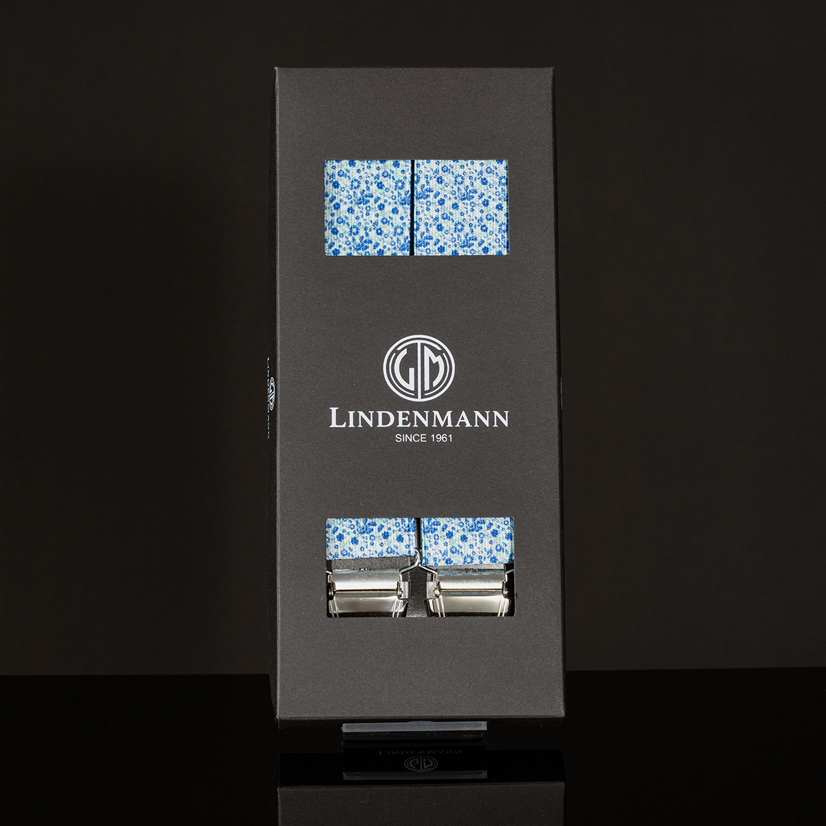 LINDENMANN Hosenträger Herren X-Form mit starkem Clip Blumenmuster blau