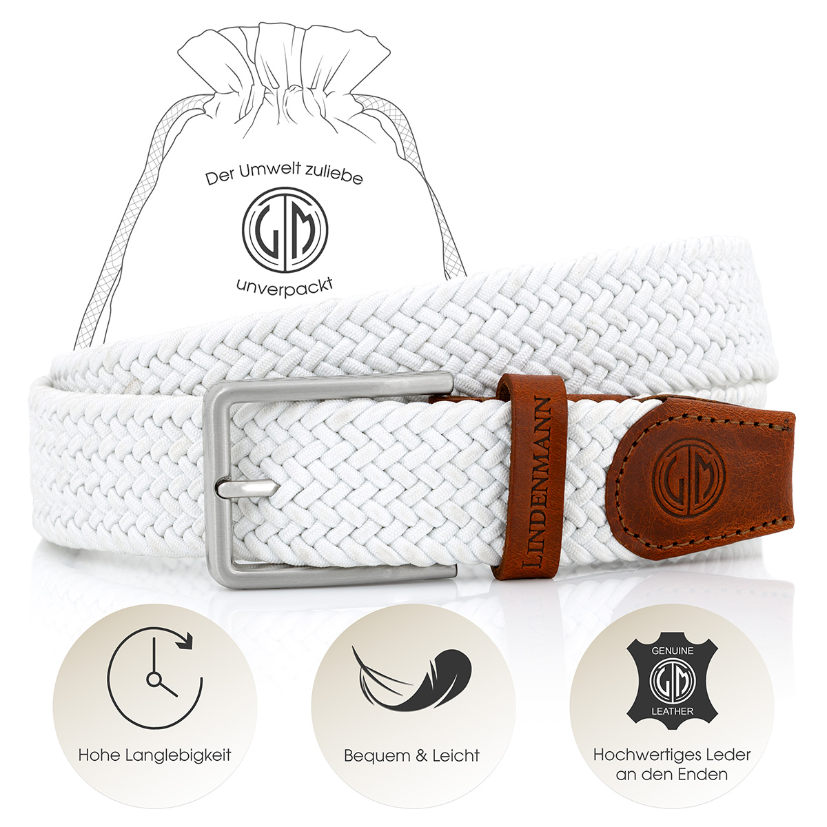 LINDENMANN Flechtgürtel Herren weiß