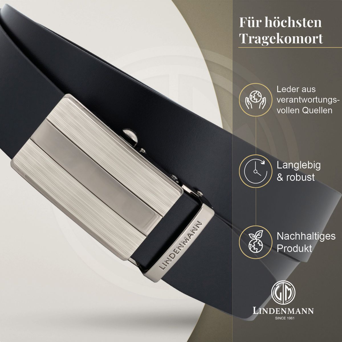 LINDENMANN Ledergürtel Automatikgürtel Herren schwarz