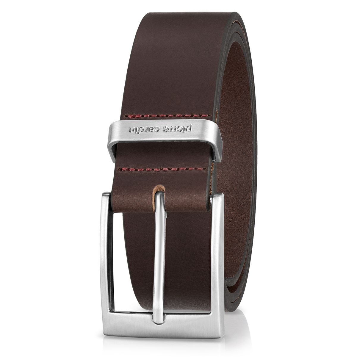 Gürtel, Leder, Braun, Metall-Gürtel, Schnalle, Pierre Cardin Herren-Leder-Gürtel dunkelbraun