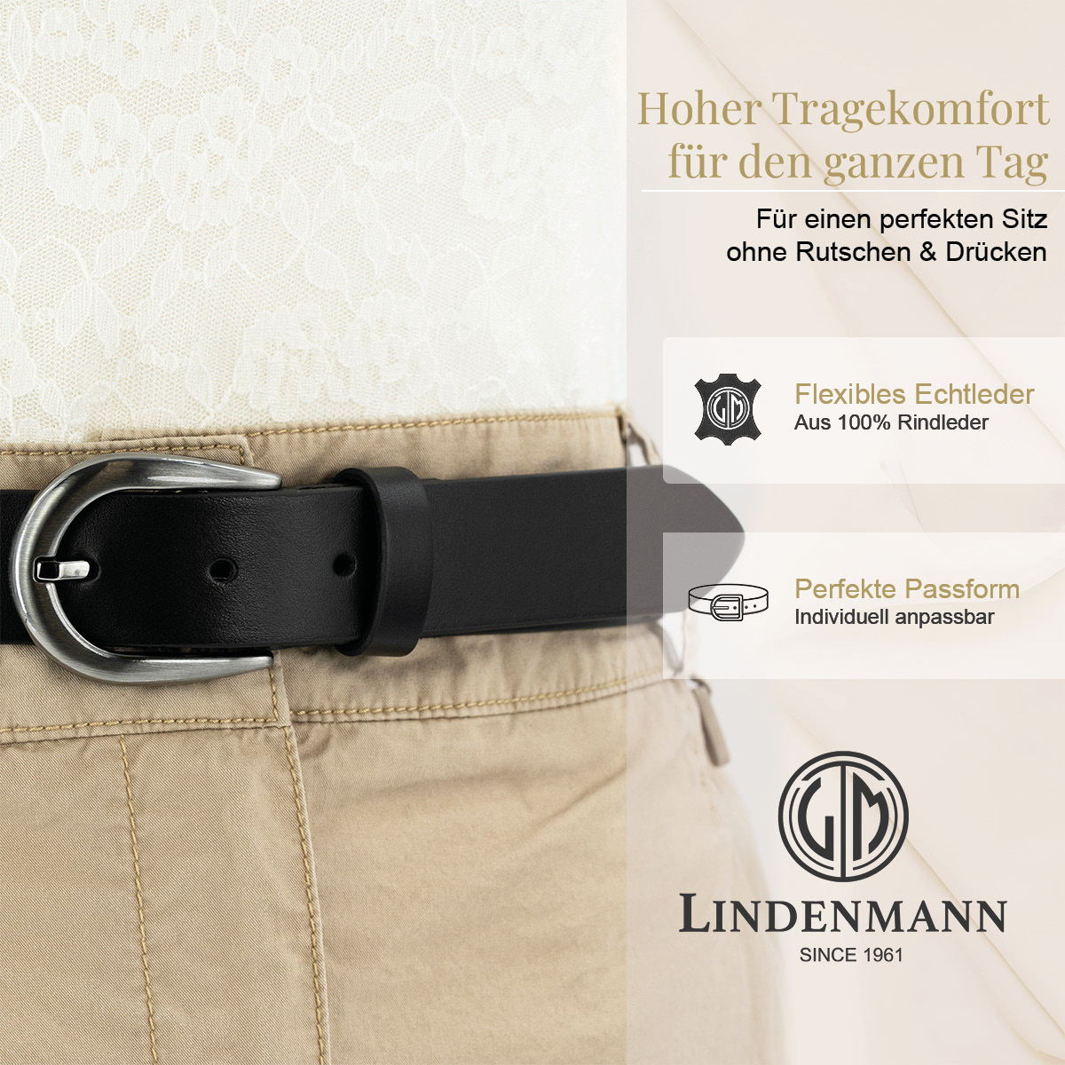 LINDENMANN Rindsleder Damengürtel Onyx