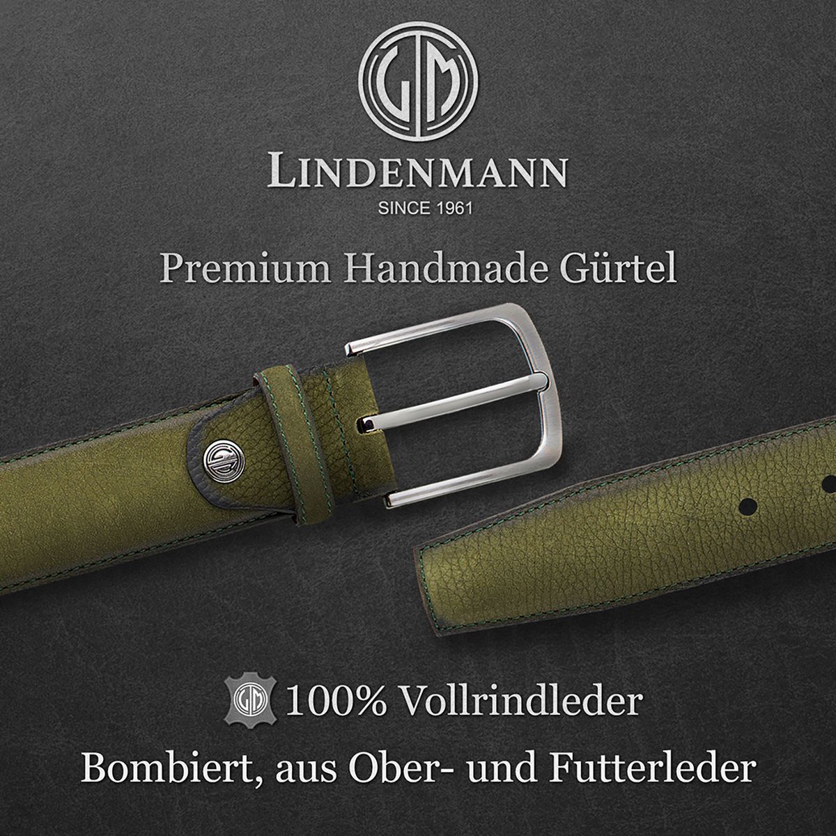 LINDENMANN Herren Ledergürtel Handmade grün