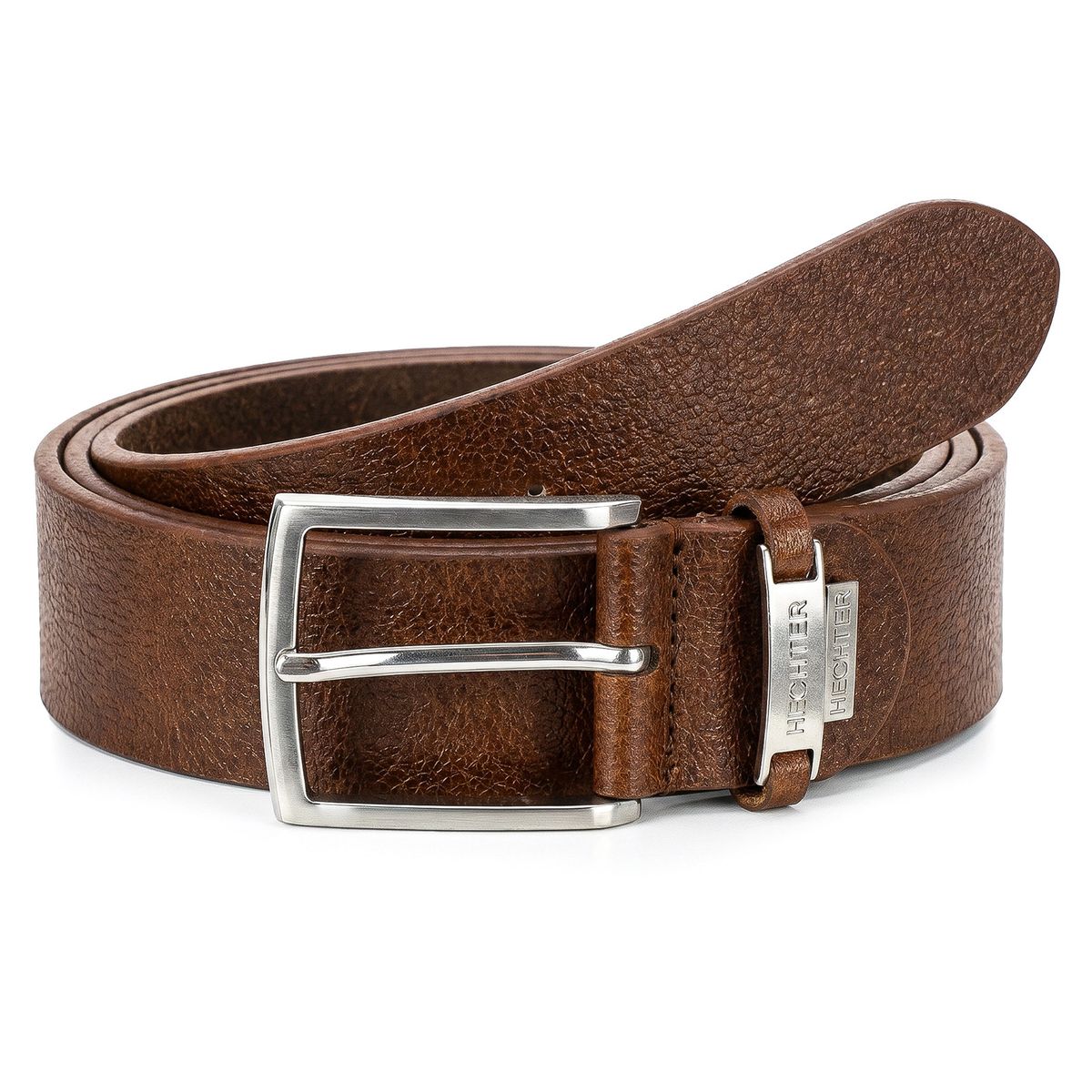 Gürtel, Leder, Braun, Metall-Schnalle, Ledergürtel, HECHTER Paris Herren 100% Echtledergürtel braun