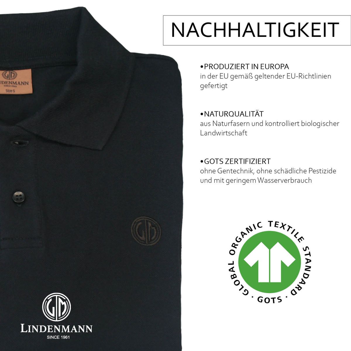LINDENMANN Poloshirt slim fit Bio-Baumwolle Herren Schwarz
