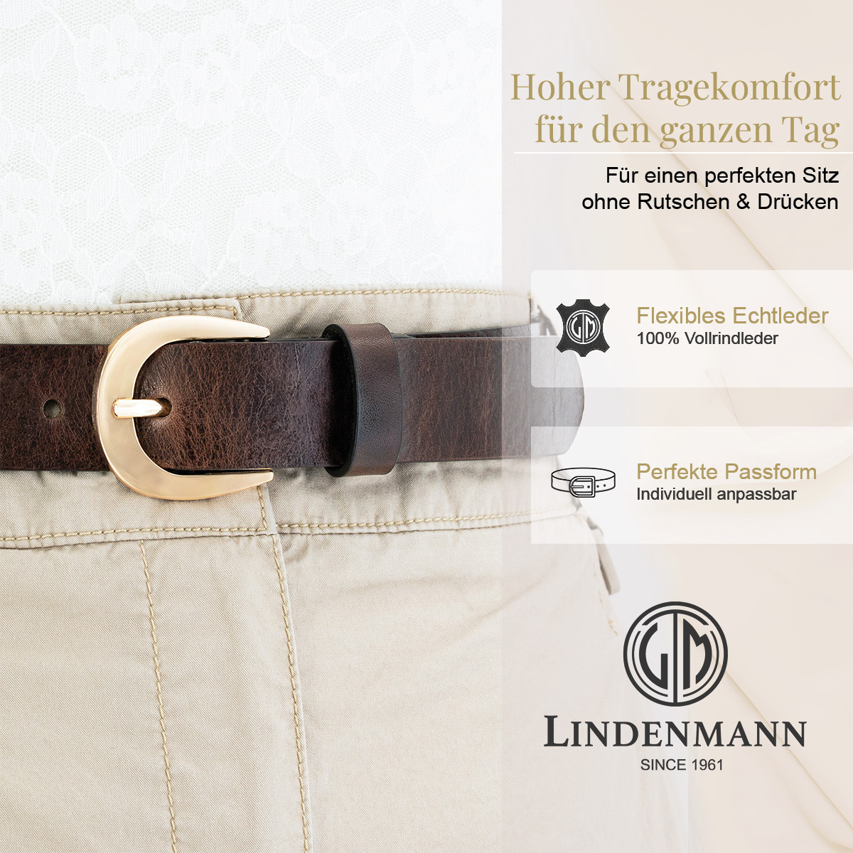LINDENMANN Vollrindledergürtel Damen braun