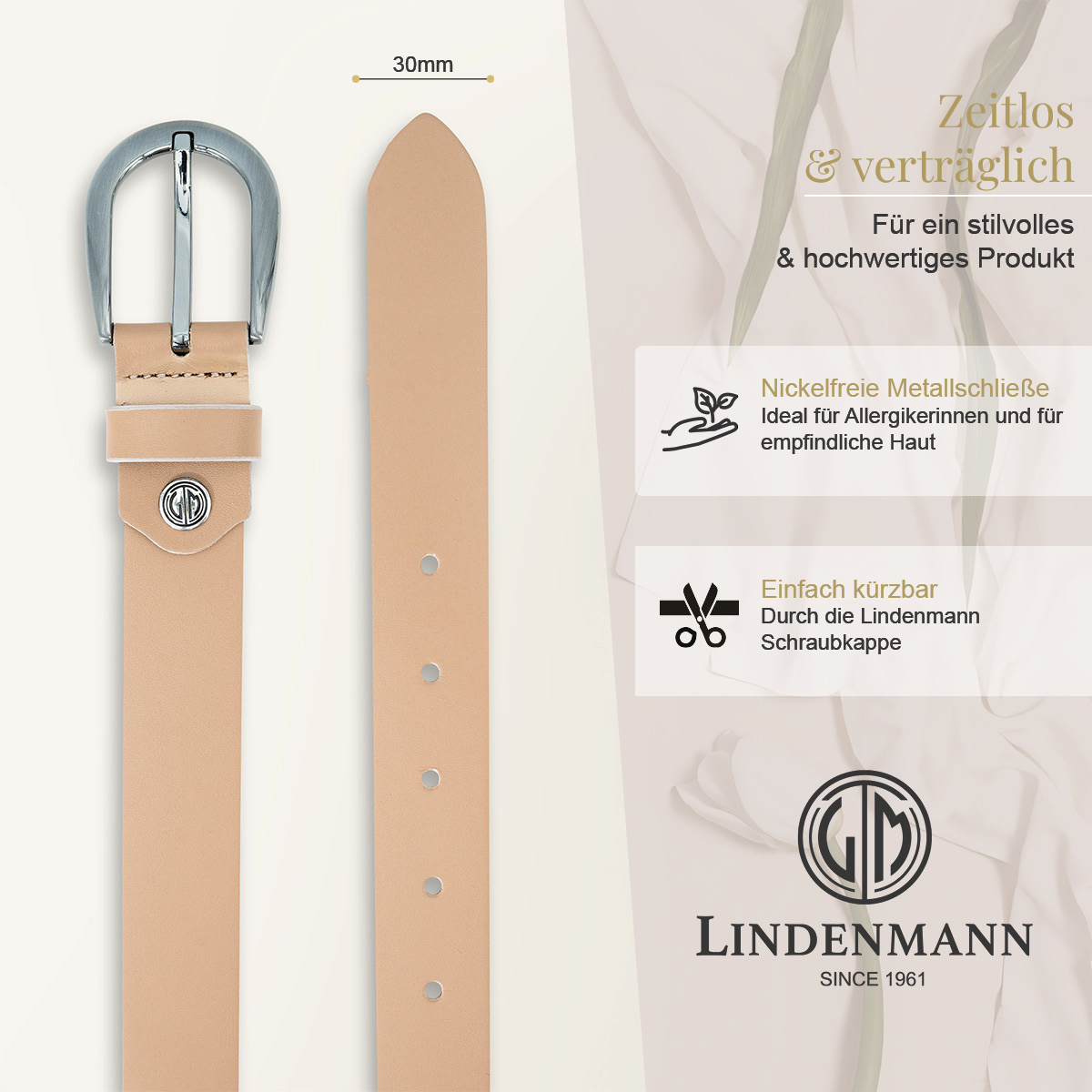 LINDENMANN Rindsleder Damengürtel Koralle