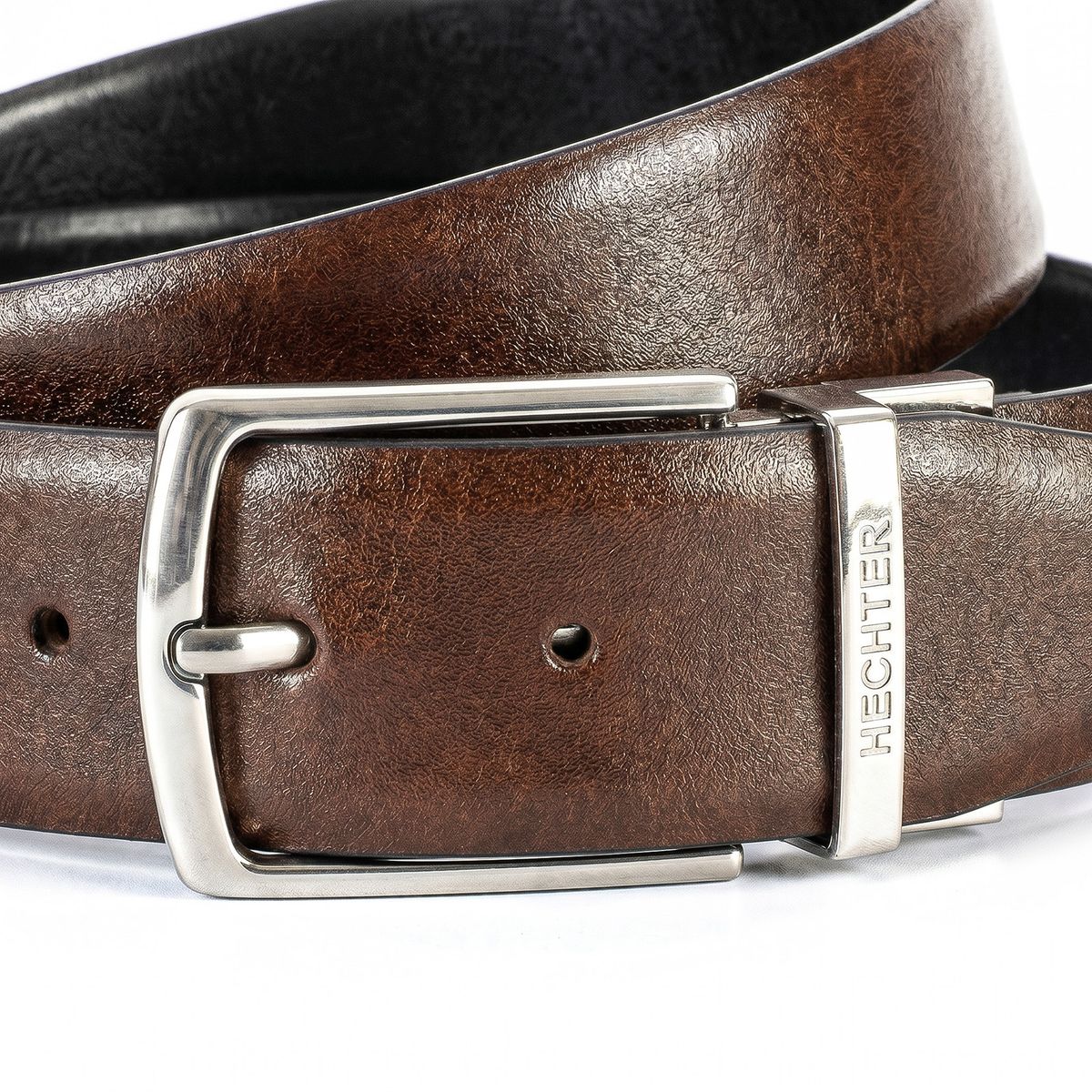 Gürtel, Leder, Braun, Metallöse, Hemchter/Schließe, HECHTER Paris Herren Wendegürtel aus 100% Echtleder schwarz/dunkelcognac
