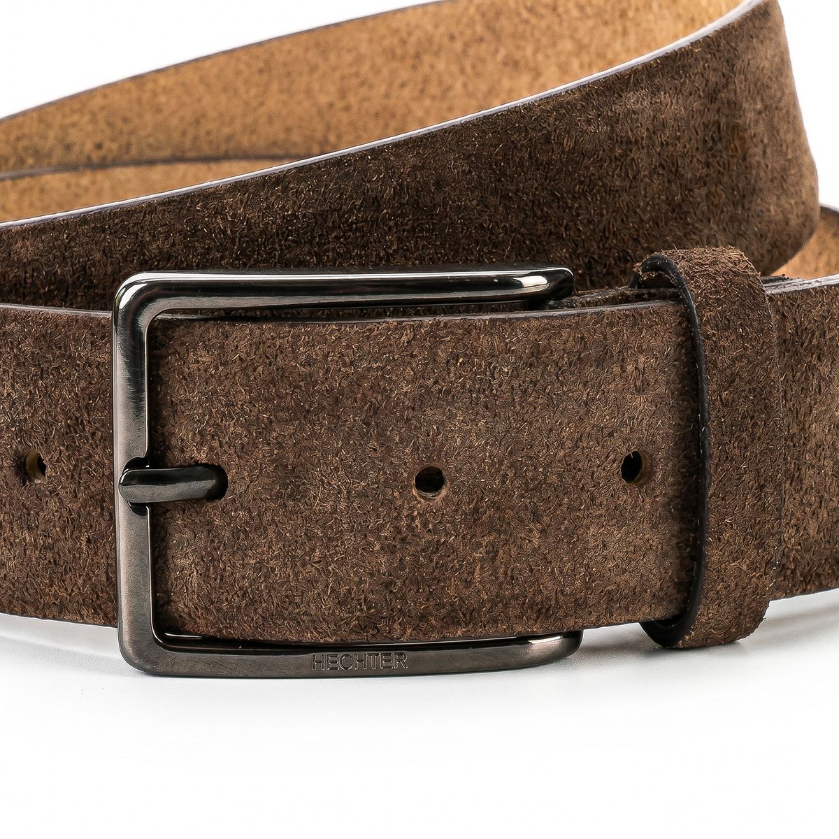 leder, braun, gürtel, metallteile, gurtelbreite, HECHTER Paris Herren Veloursledergürtel aus 100% Echtleder mittelbraun